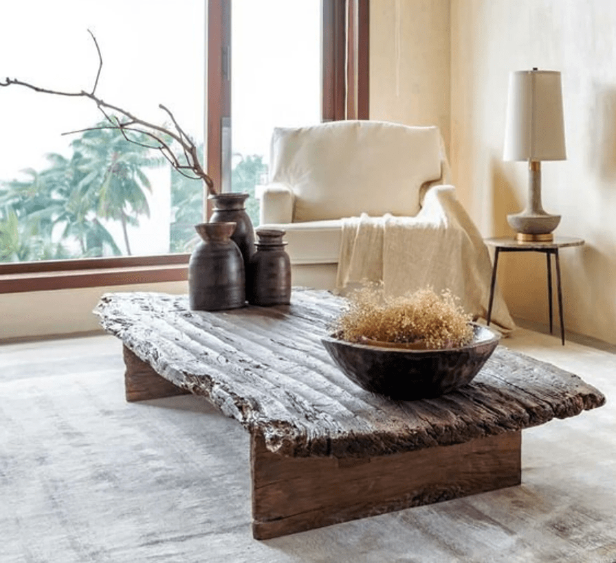 Rustic Dark Brown Coffee Table - A Century-Old Wooden Centerpiece for Your Living Room