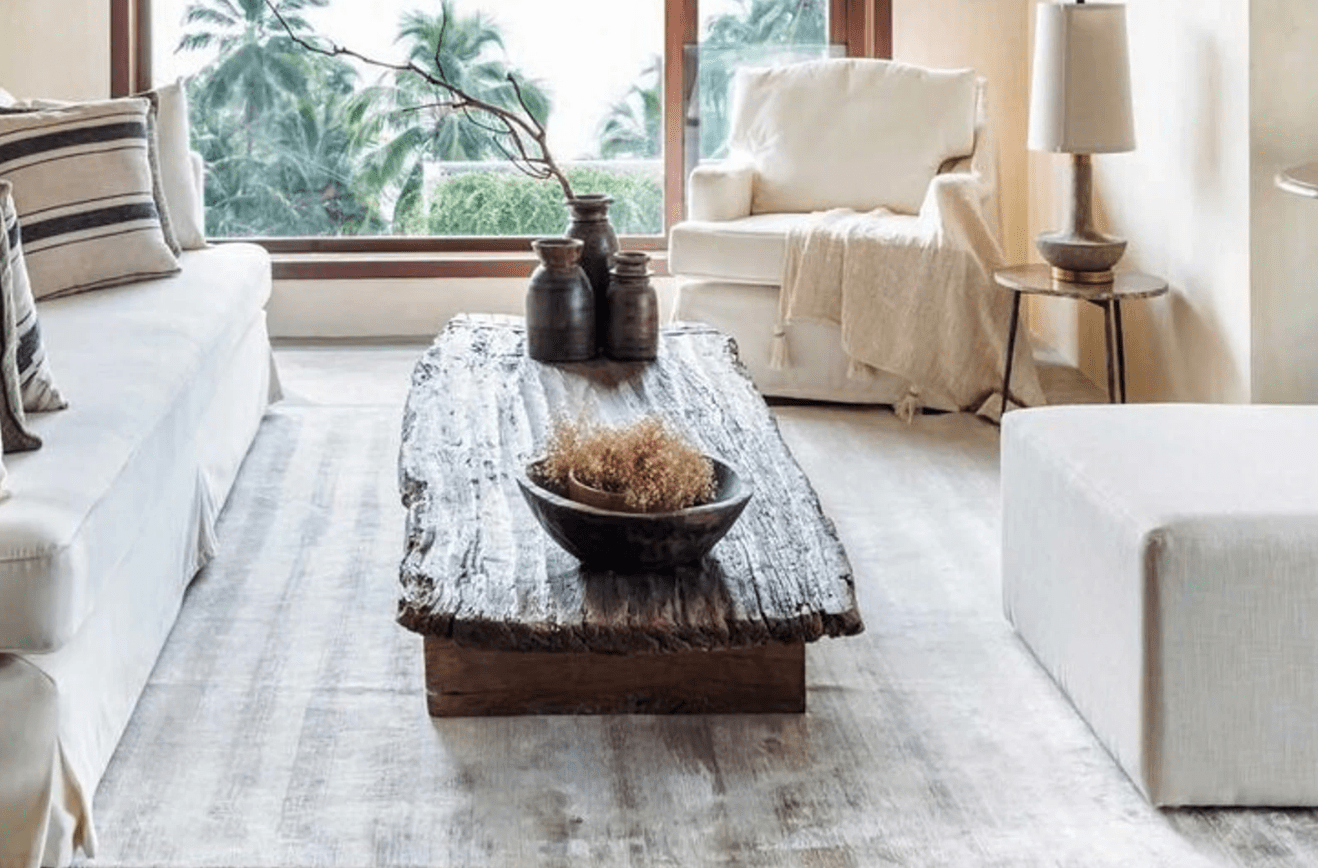 Rustic Dark Brown Coffee Table - A Century-Old Wooden Centerpiece for Your Living Room