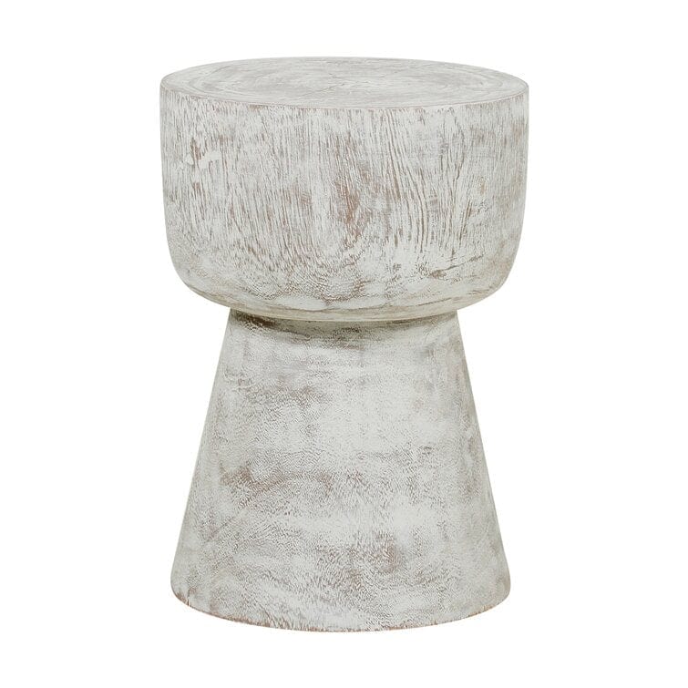 Rustic Teak Wood End Table with Whitewash Finish – Perfect for Farmhouse and Boho Decor