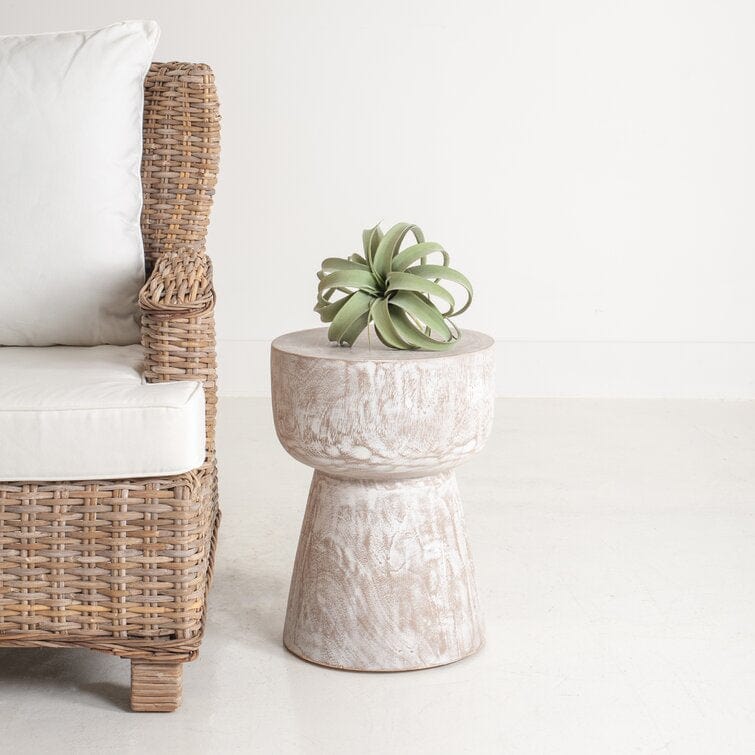 Rustic Teak Wood End Table with Whitewash Finish – Perfect for Farmhouse and Boho Decor