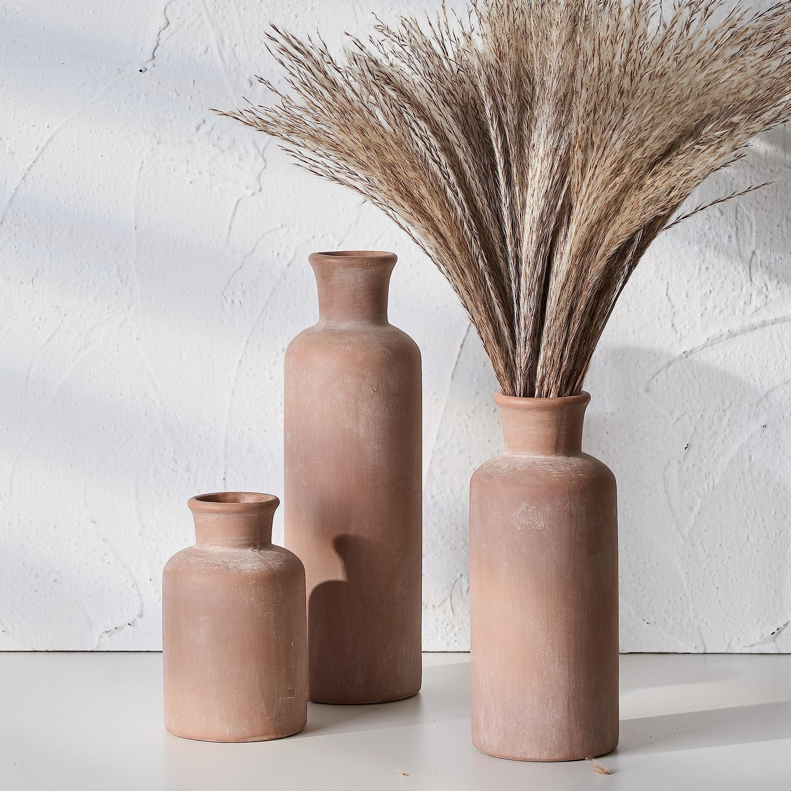 Rustic Terracotta Vase Set – Farmhouse Decor for Bedroom, Office, Living Room, and More