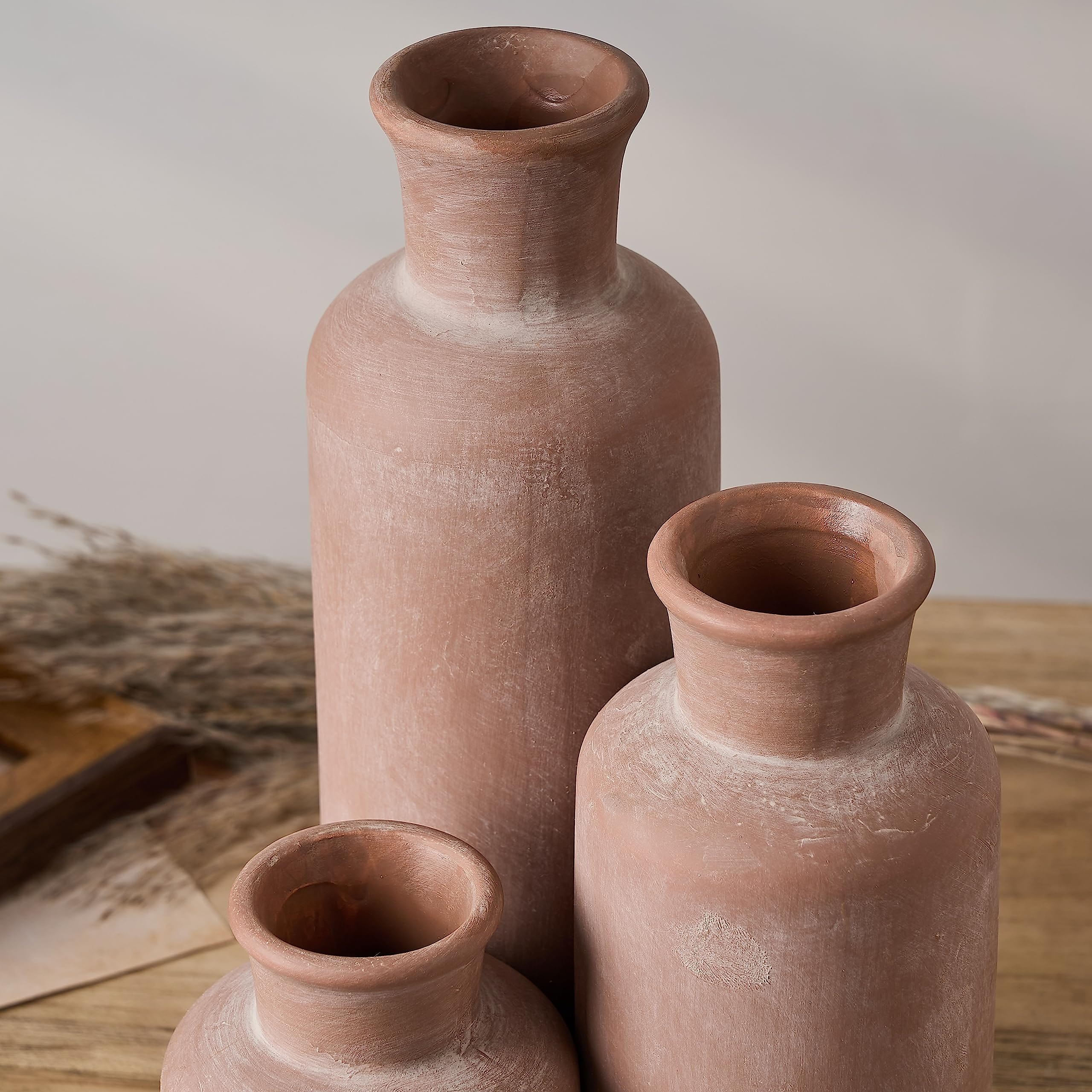 Rustic Terracotta Vase Set – Farmhouse Decor for Bedroom, Office, Living Room, and More