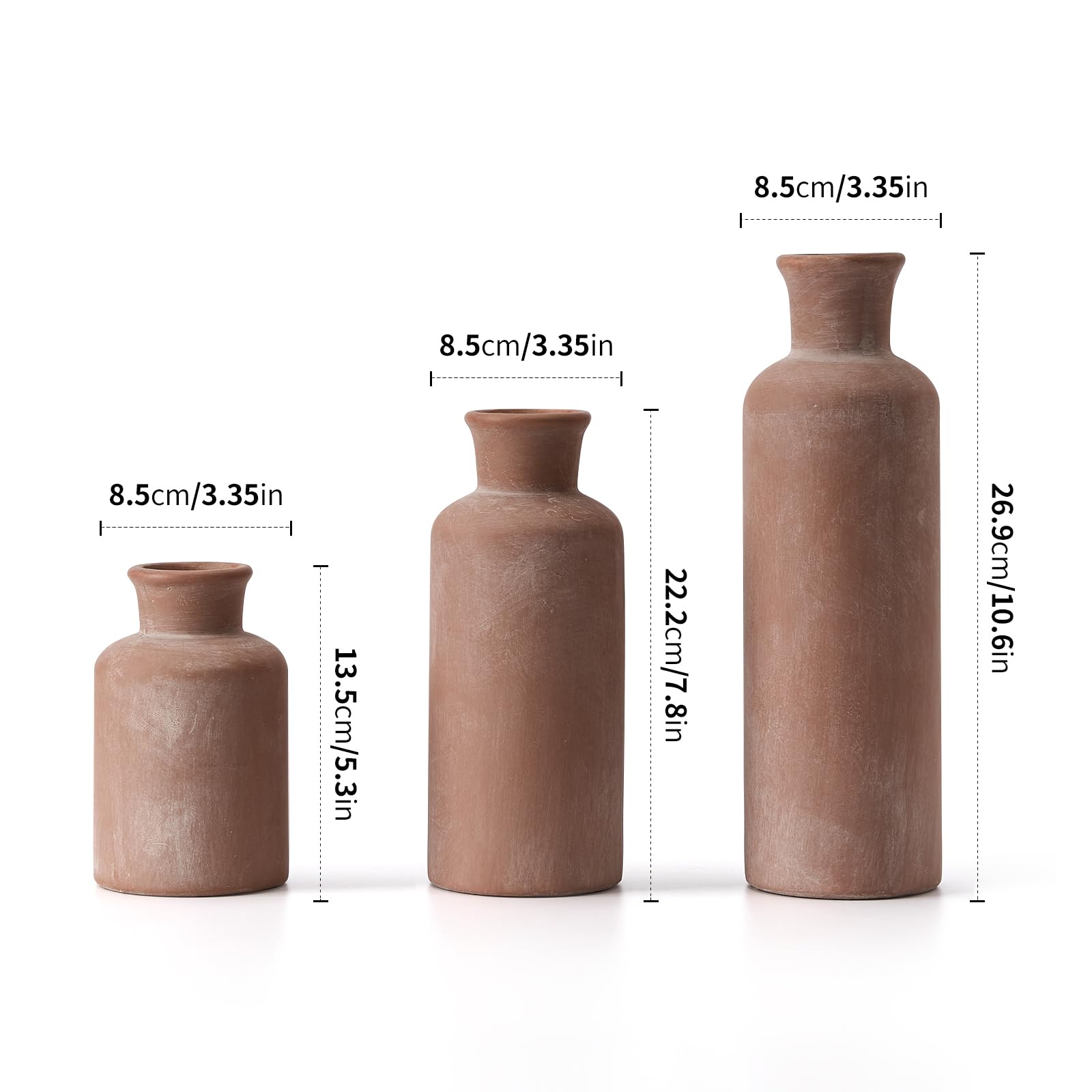 Rustic Terracotta Vase Set – Farmhouse Decor for Bedroom, Office, Living Room, and More