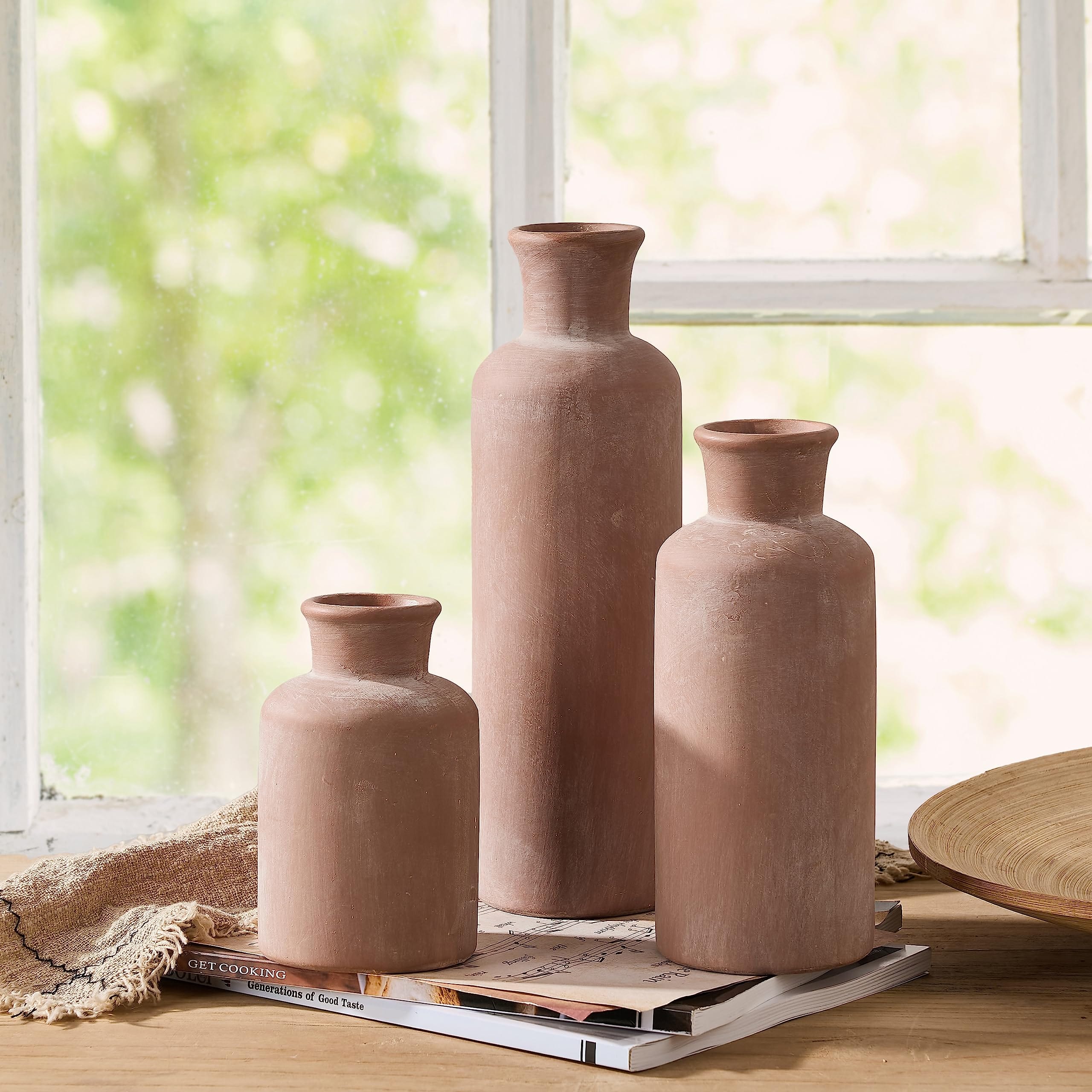 Rustic Terracotta Vase Set – Farmhouse Decor for Bedroom, Office, Living Room, and More