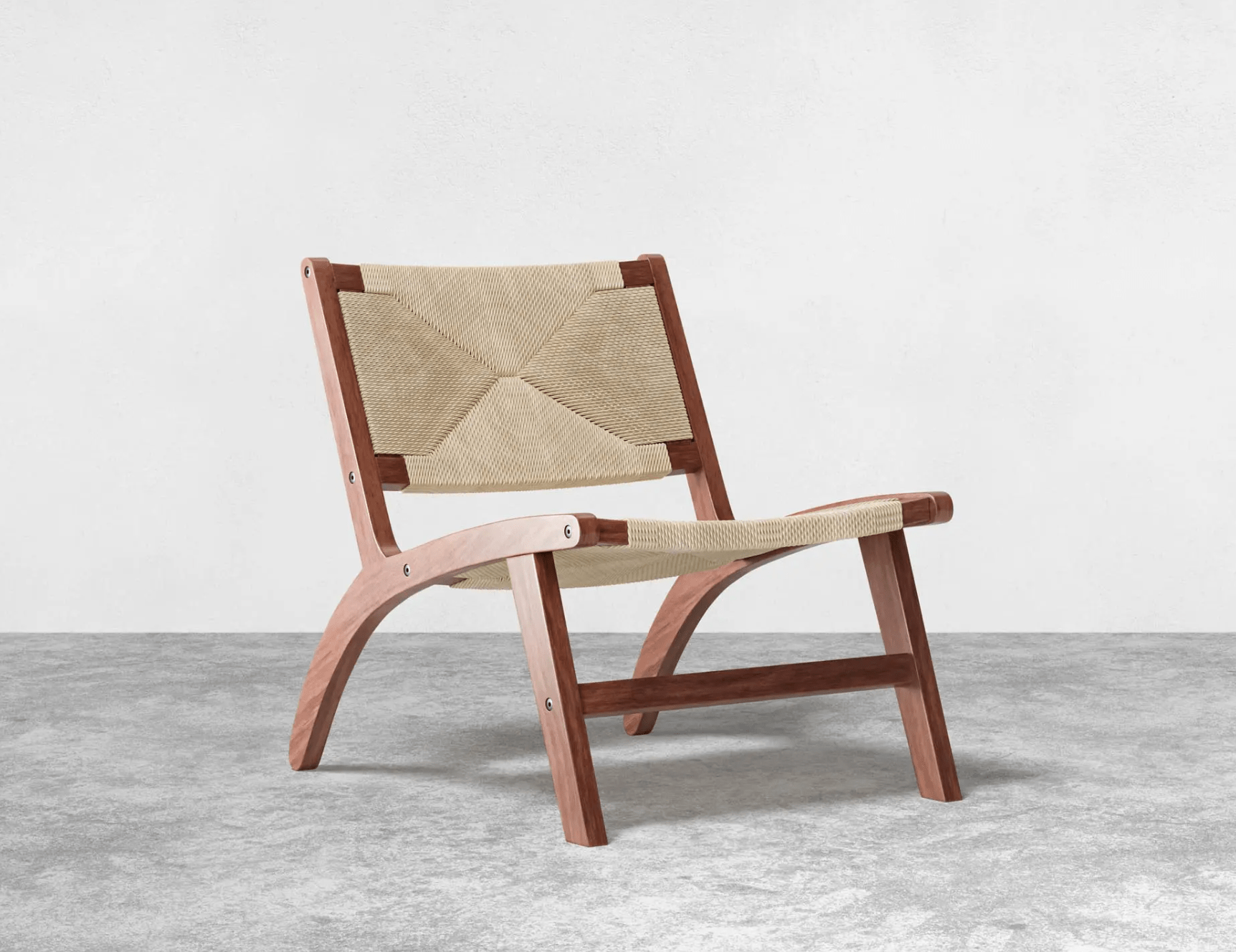 Scandinavian-Inspired Lounge Chair with Braided Jute Paper Rope Upholstery - Mid-Century Modern Style for Cozy Comfort Walnut