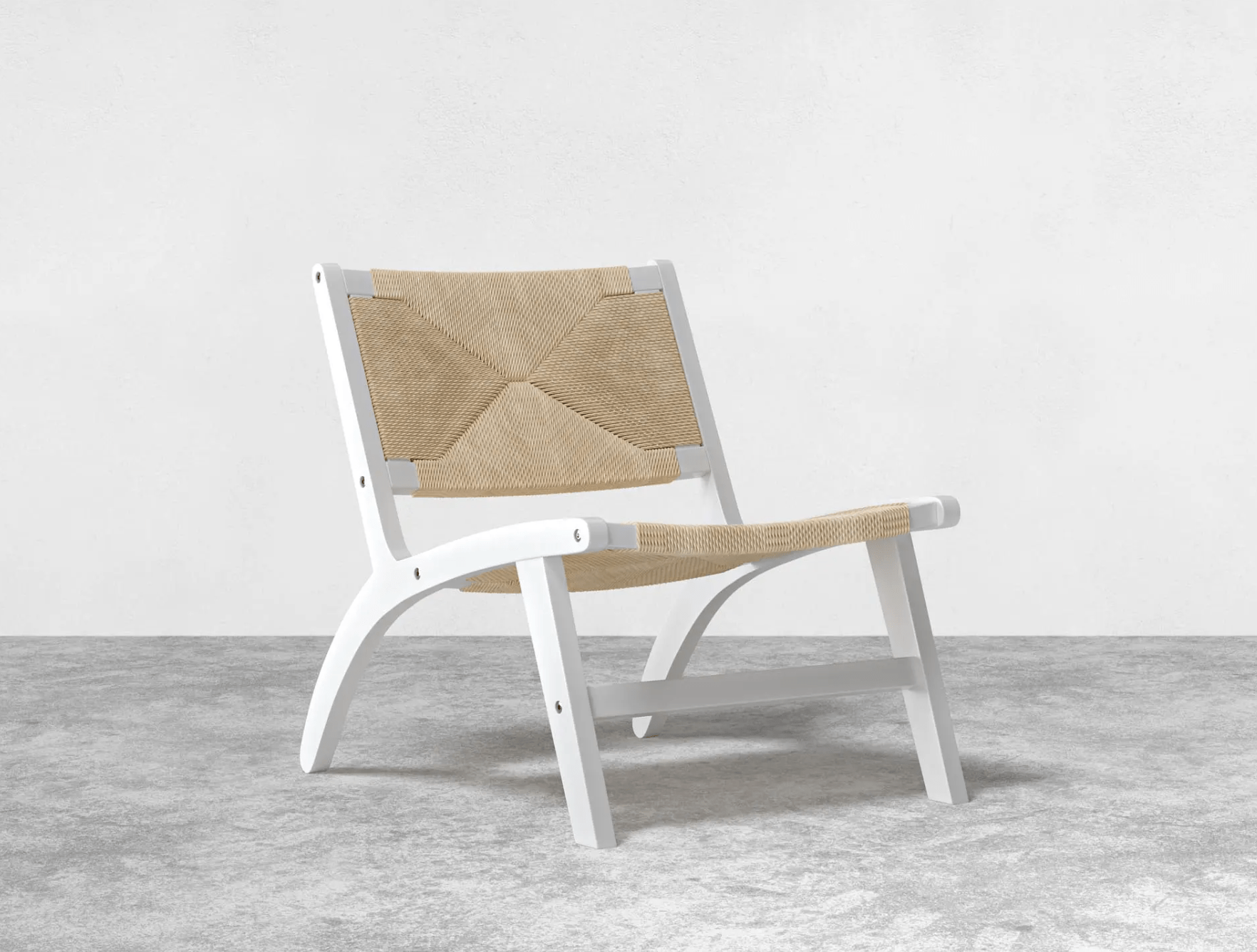 Scandinavian-Inspired Lounge Chair with Braided Jute Paper Rope Upholstery - Mid-Century Modern Style for Cozy Comfort White