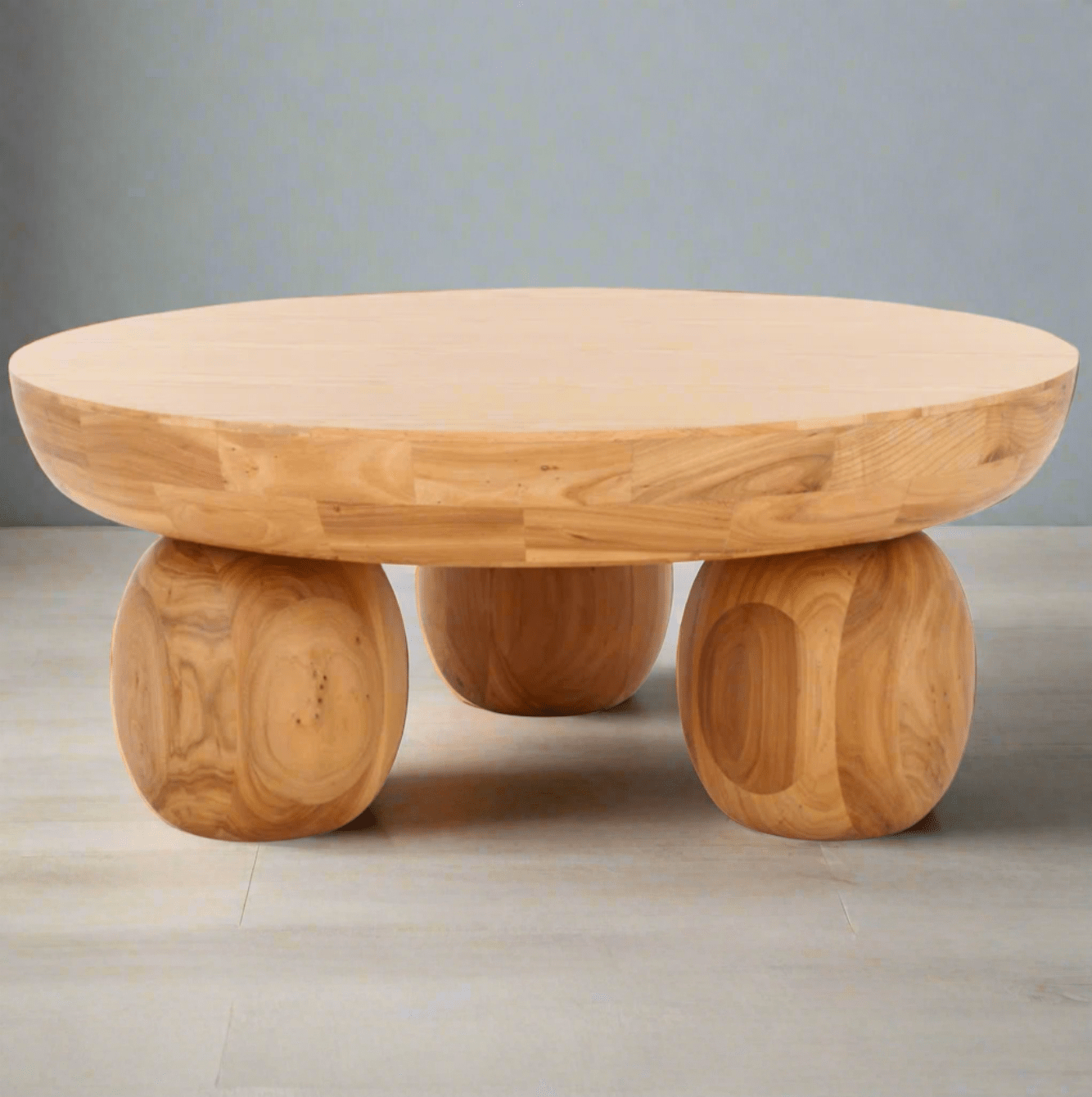 Sculptural Elmwood Coffee Table - Modern Geometric Design with Curved Top and Unique Grain Variation