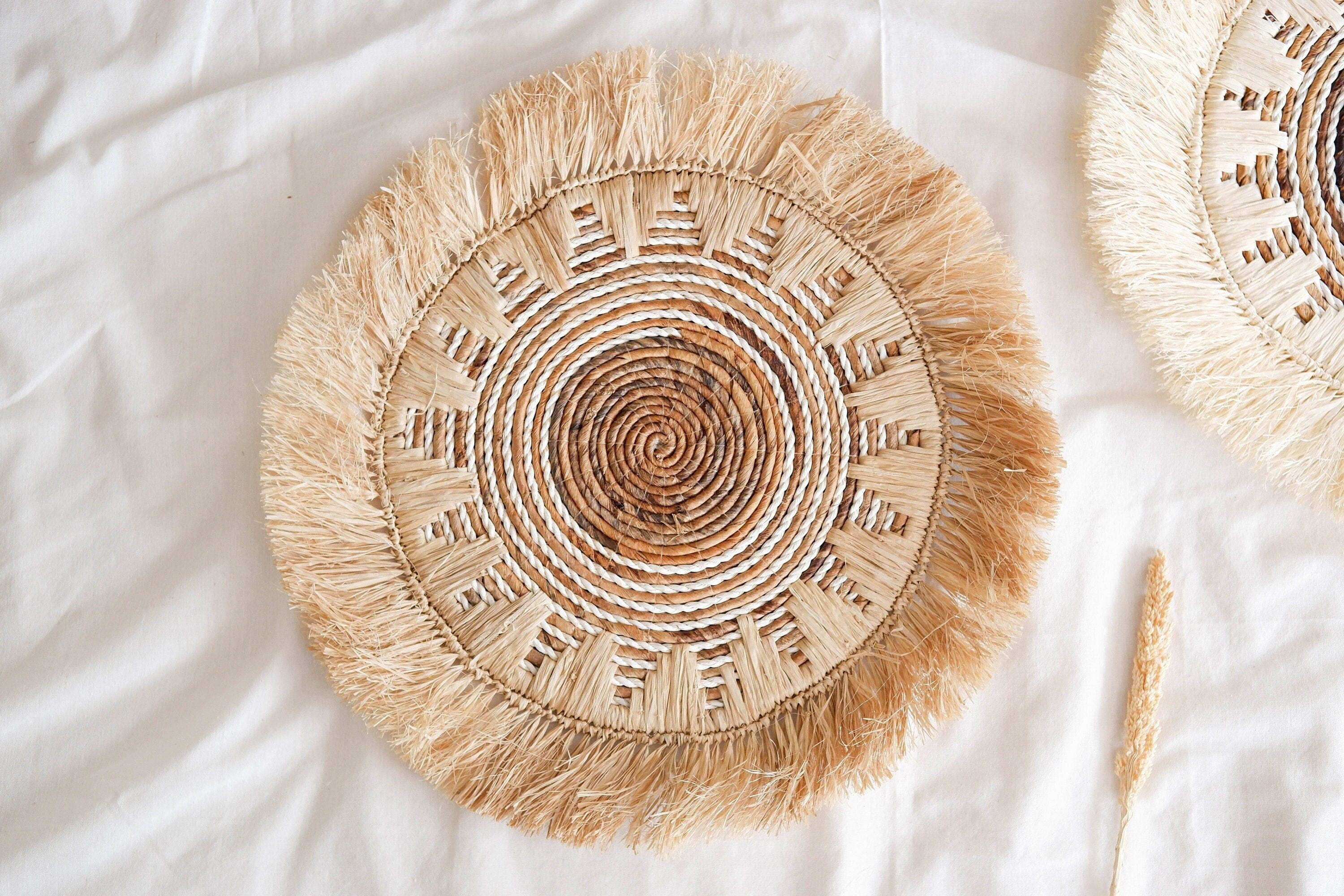 Seagrass Fringe Basket Wall Decor – Boho Raffia and Woven Wall Hanging