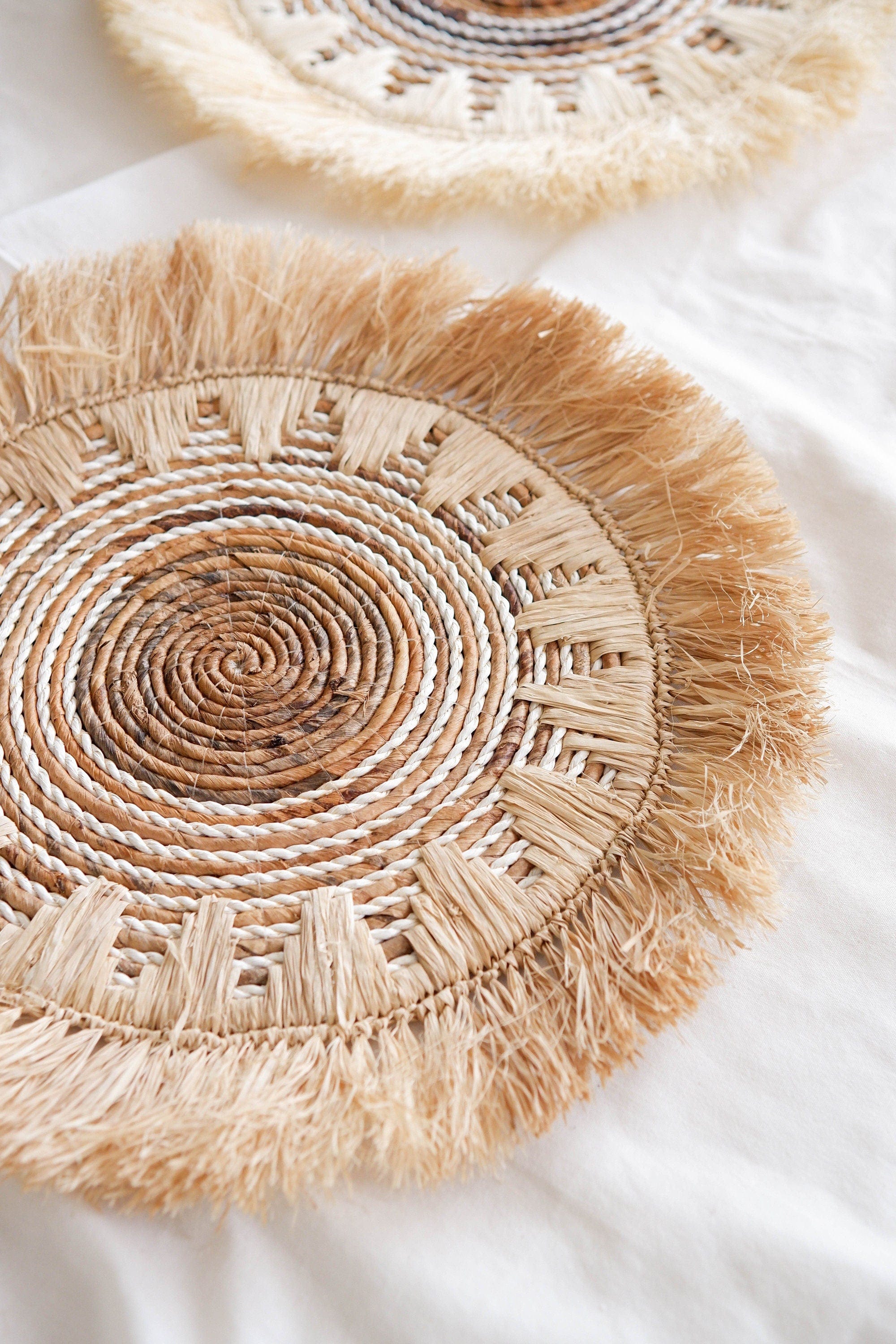 Seagrass Fringe Basket Wall Decor – Boho Raffia and Woven Wall Hanging