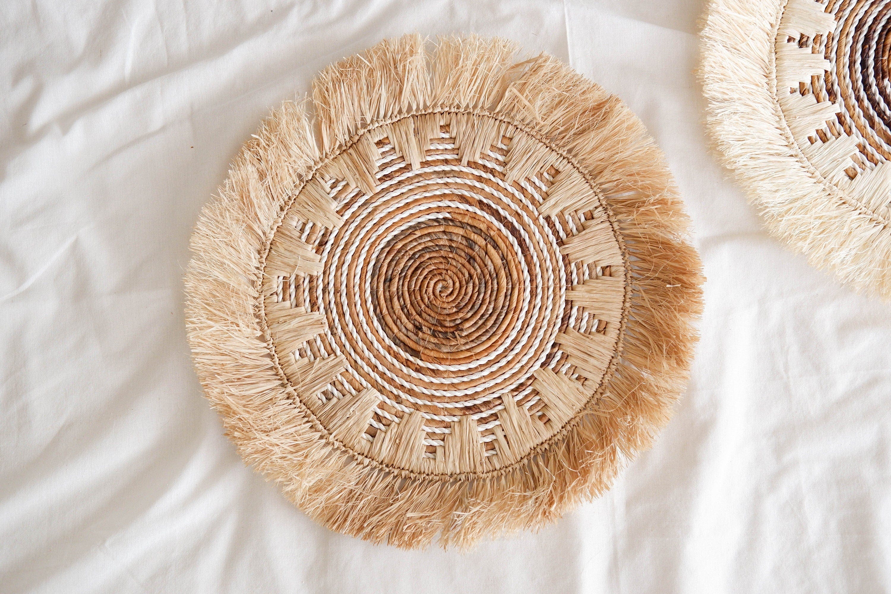 Seagrass Fringe Basket Wall Decor – Boho Raffia and Woven Wall Hanging