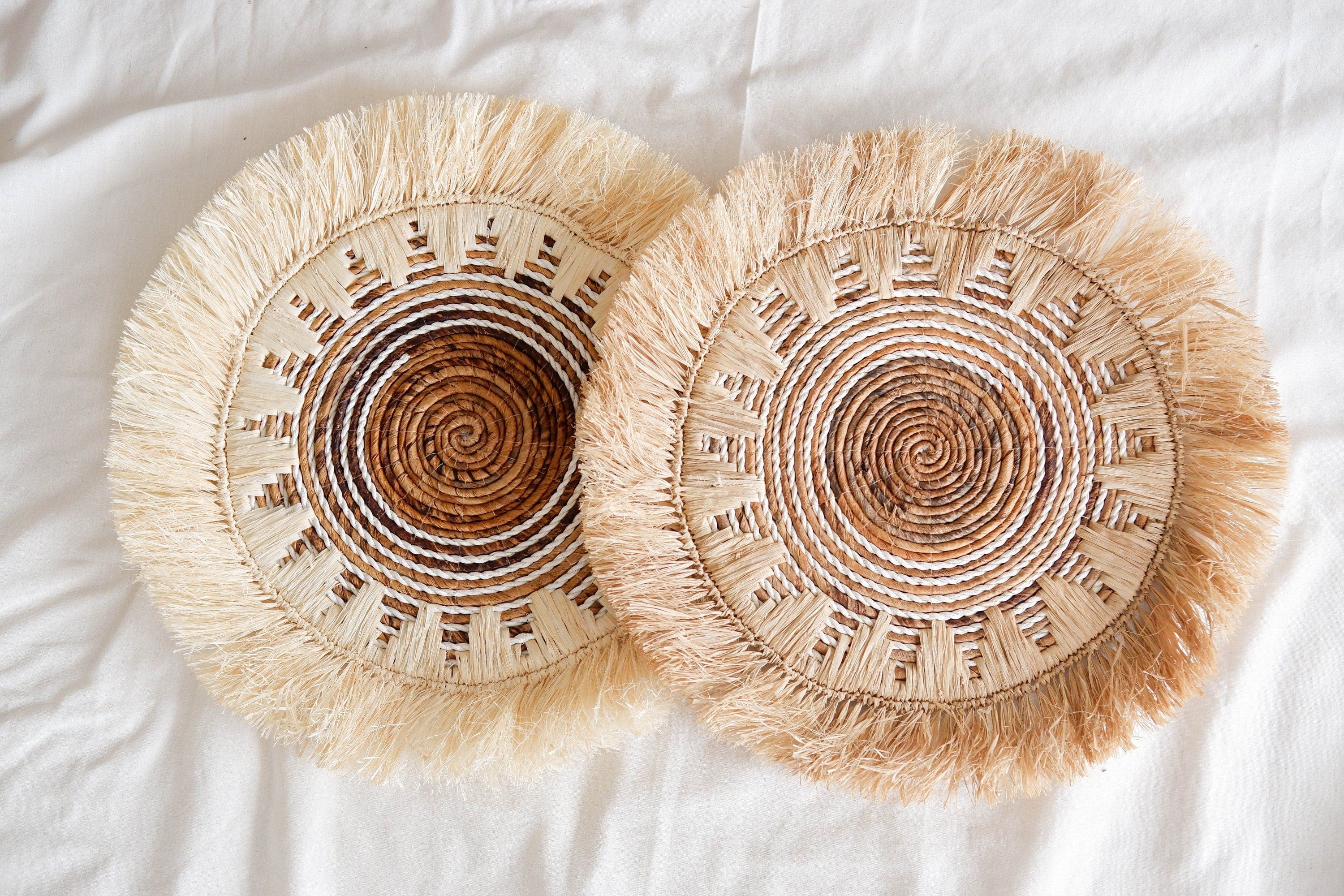 Seagrass Fringe Basket Wall Decor – Boho Raffia and Woven Wall Hanging