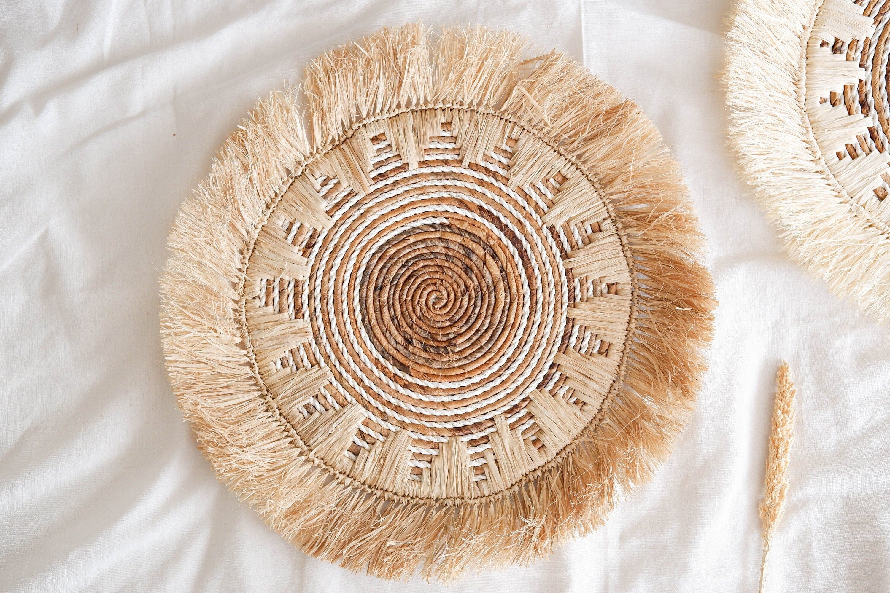 Seagrass Fringe Basket Wall Decor – Boho Raffia and Woven Wall Hanging