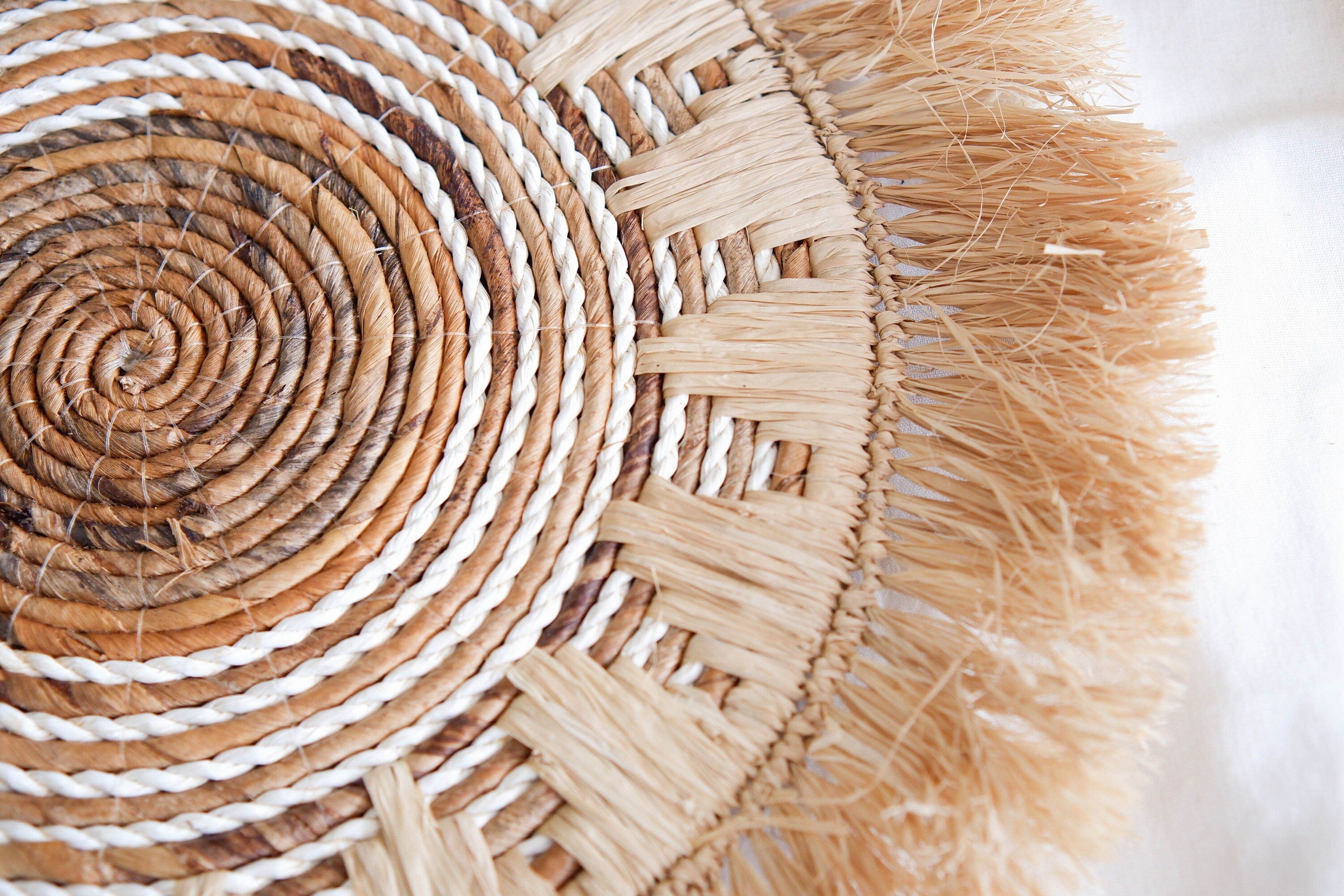 Seagrass Fringe Basket Wall Decor – Boho Raffia and Woven Wall Hanging