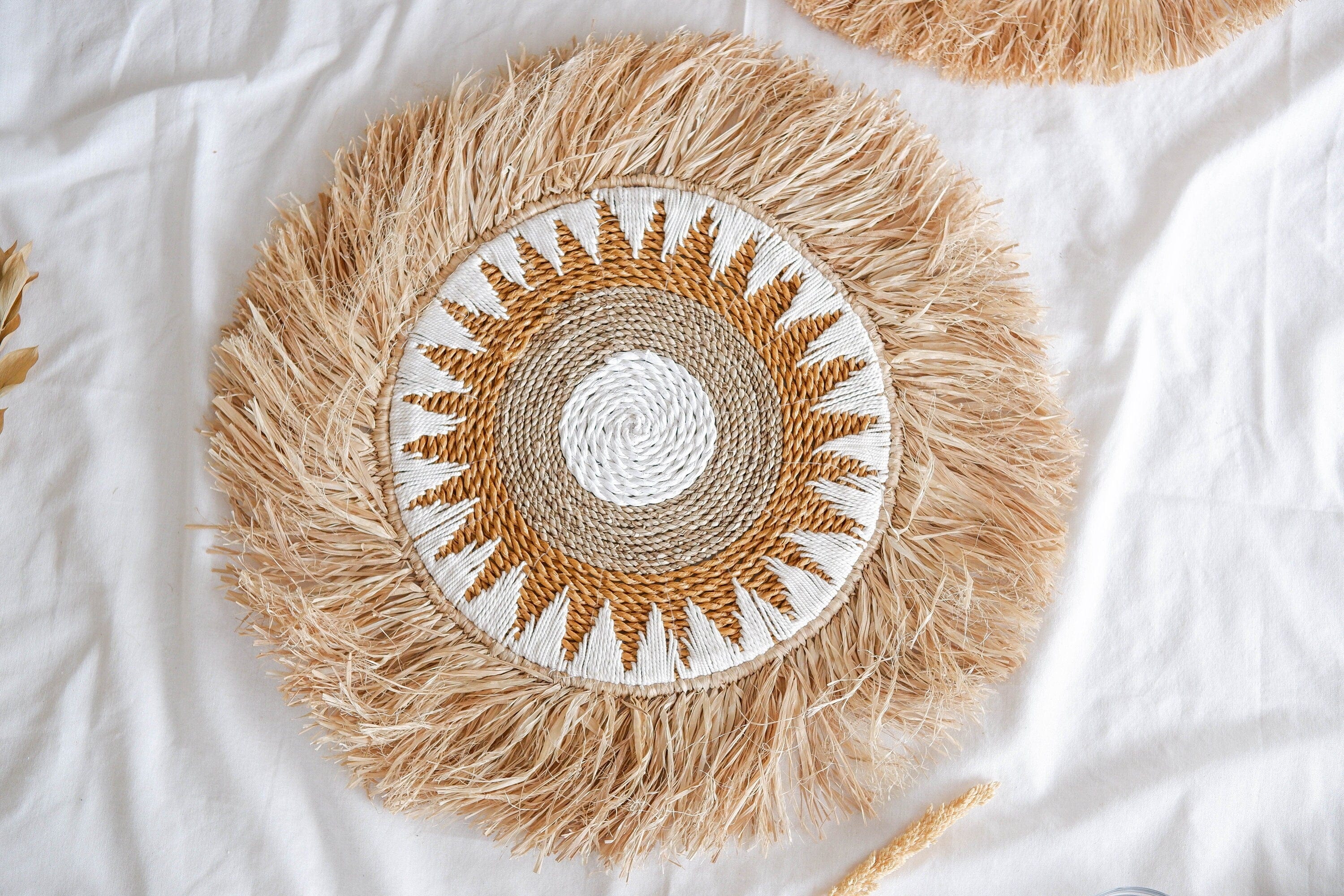 Seagrass Fringe Wall Decor - Woven Raffia Basket Wall Hanging for Natural Boho Vibes