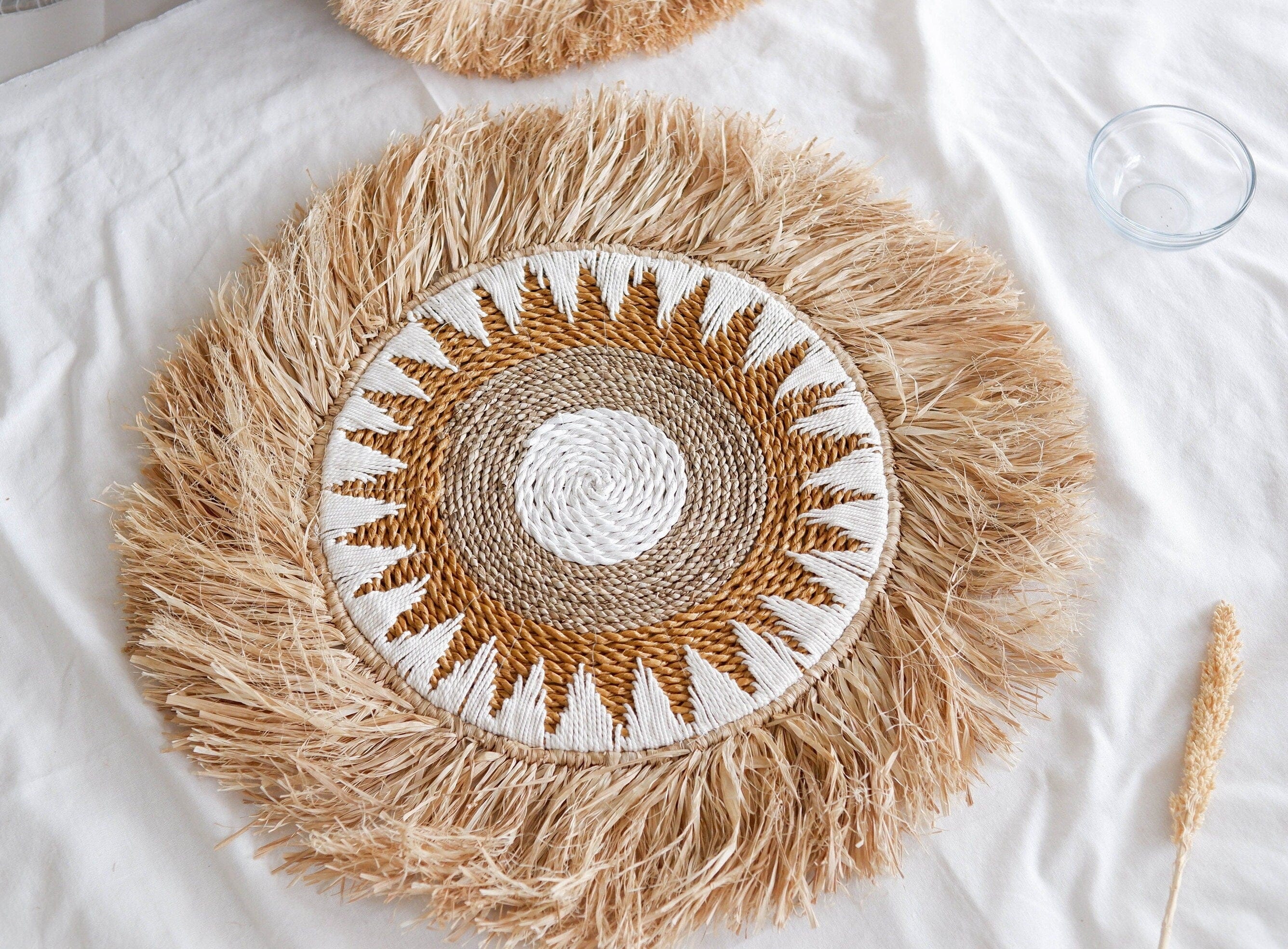 Seagrass Fringe Wall Decor - Woven Raffia Basket Wall Hanging for Natural Boho Vibes