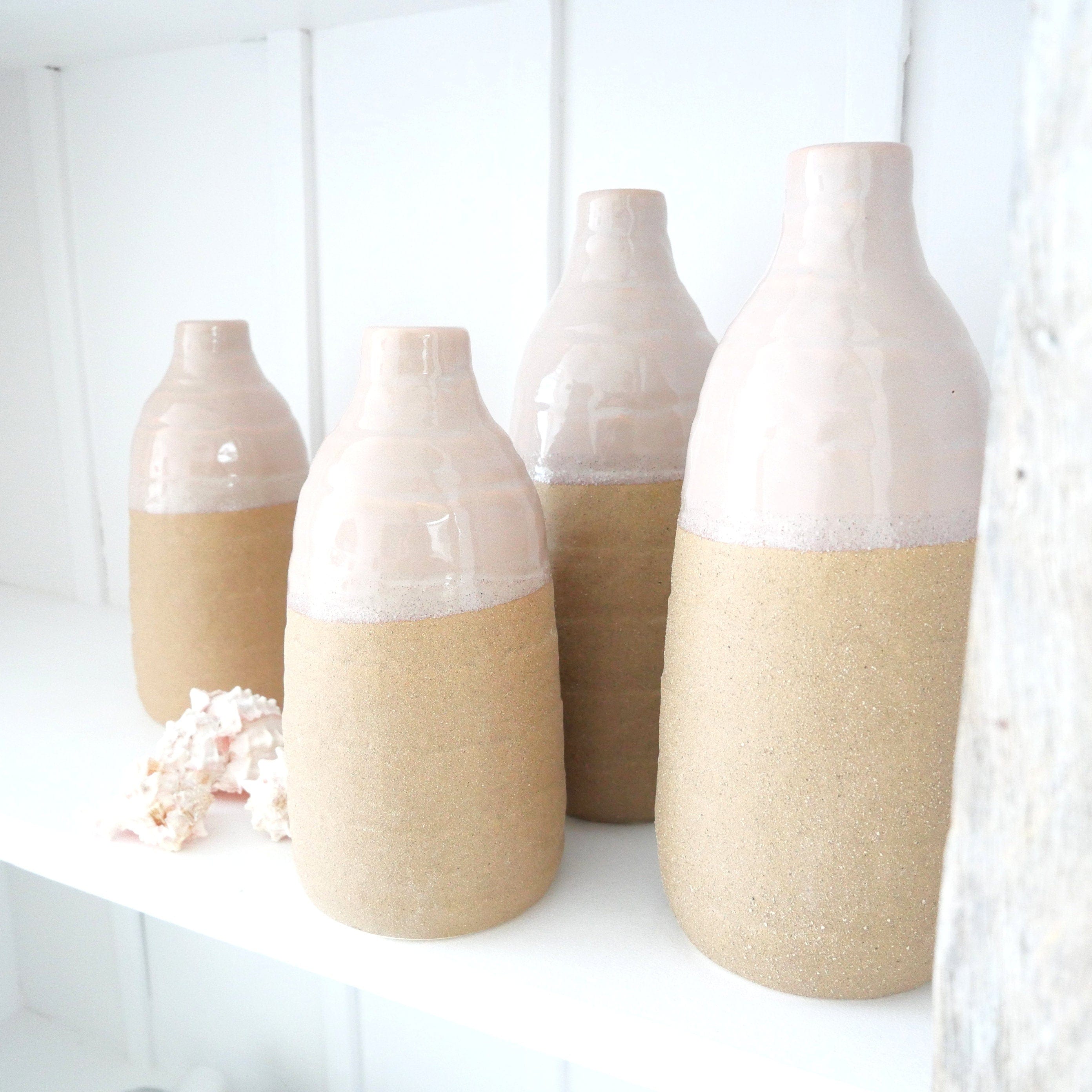 Semi-Glazed Terracotta Vases – Boho Pink Vases for Fresh and Dried Flowers