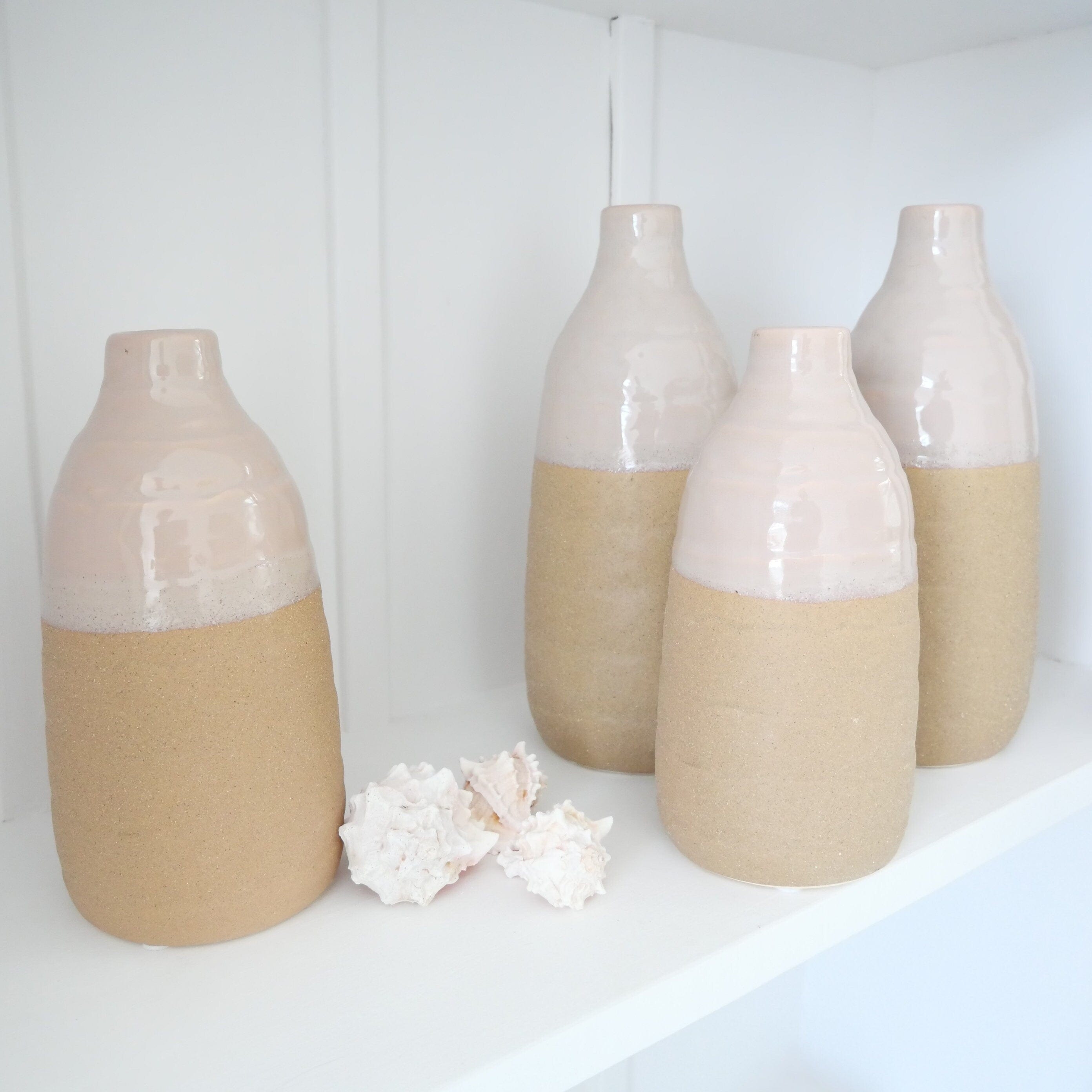 Semi-Glazed Terracotta Vases – Boho Pink Vases for Fresh and Dried Flowers M