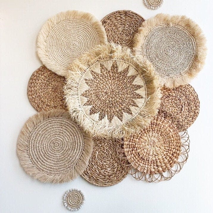 Set of 12 Boho Wall Baskets and Wall Decor – Natural Bohemian Wall Art