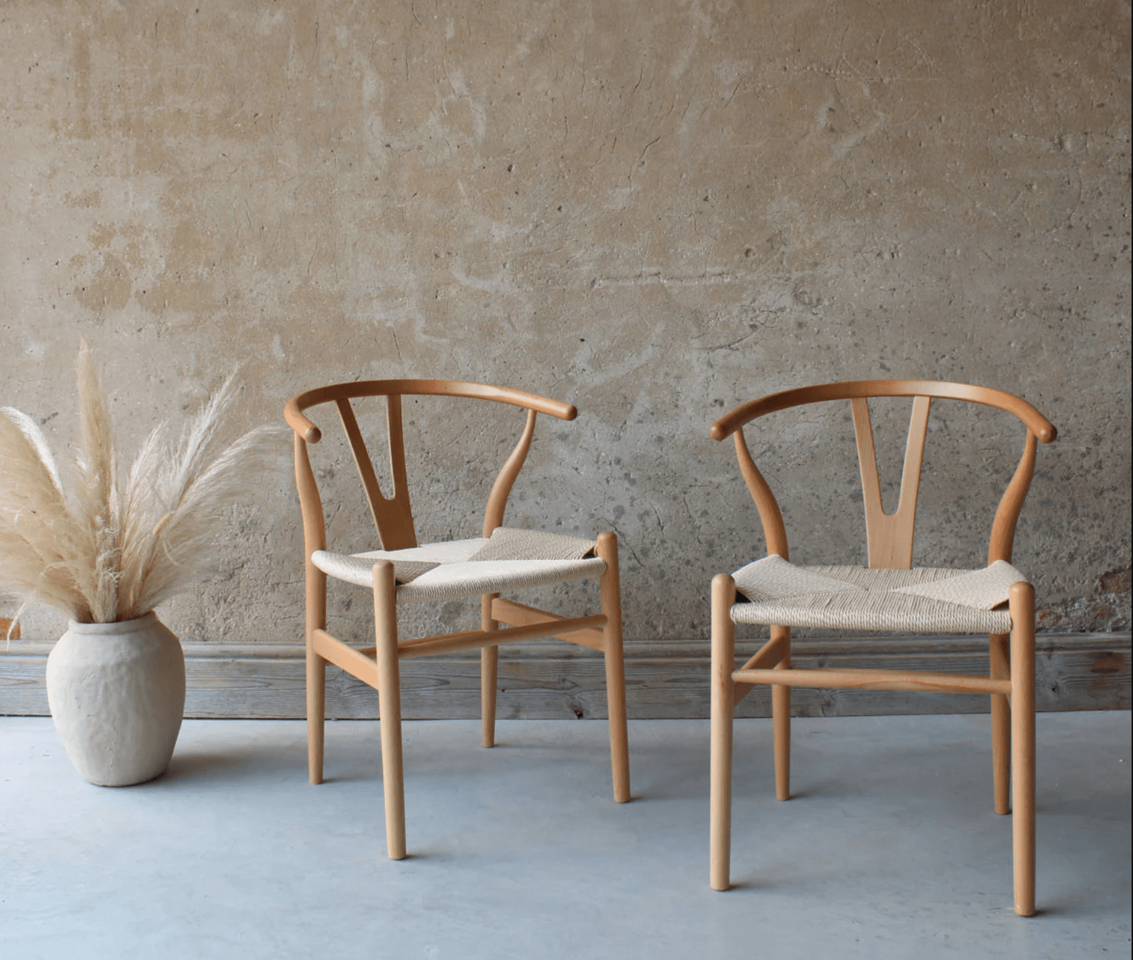 Set of 2 Natural Kitchen Dining Room Chairs - Mid-Century Metal Backrest - Wishbone Design - Sorrento (Natural)