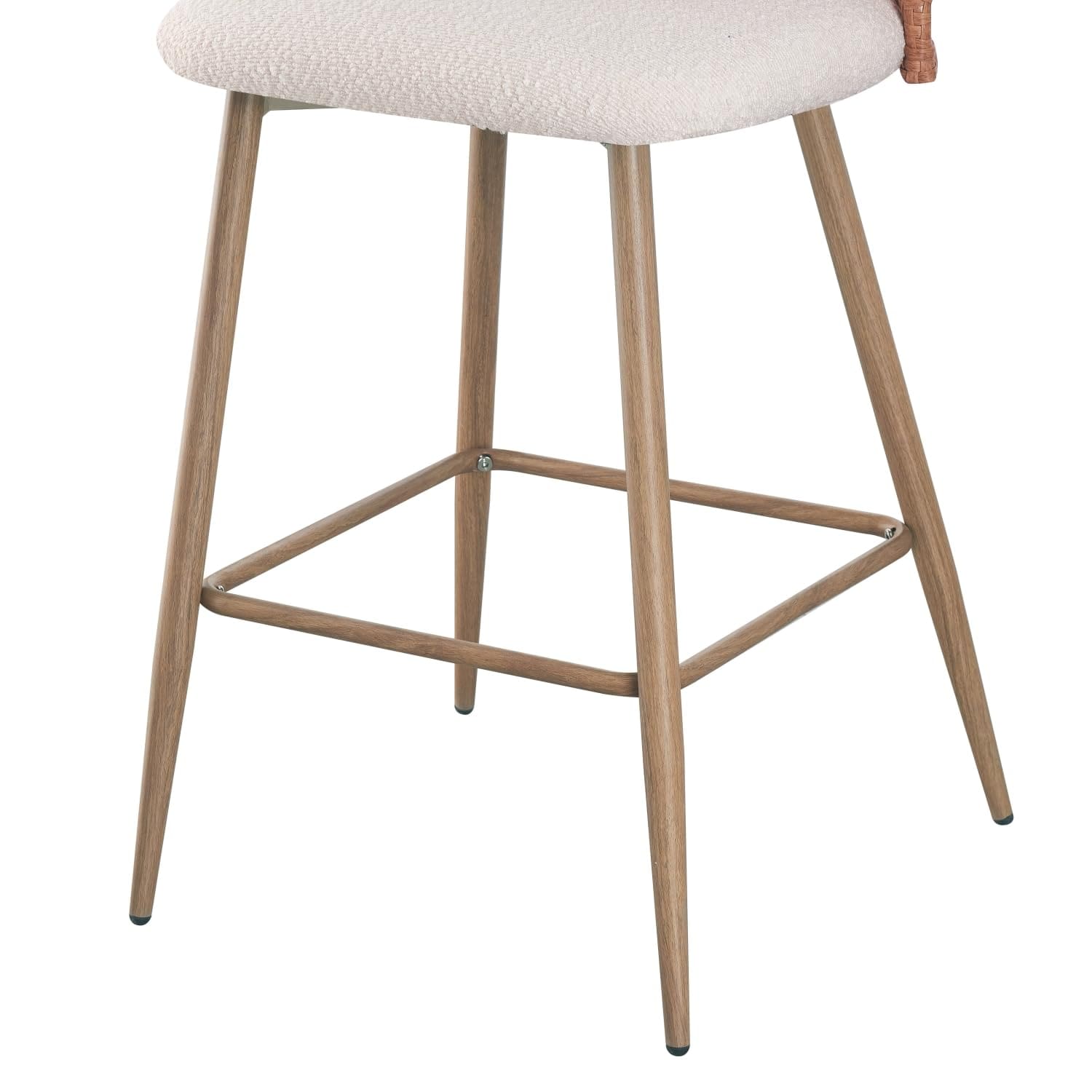 Set of 2 Rattan Counter Height Bar Stools – 26" Upholstered Boucle Barstools, White, Armless Bar Chairs for Kitchen Island