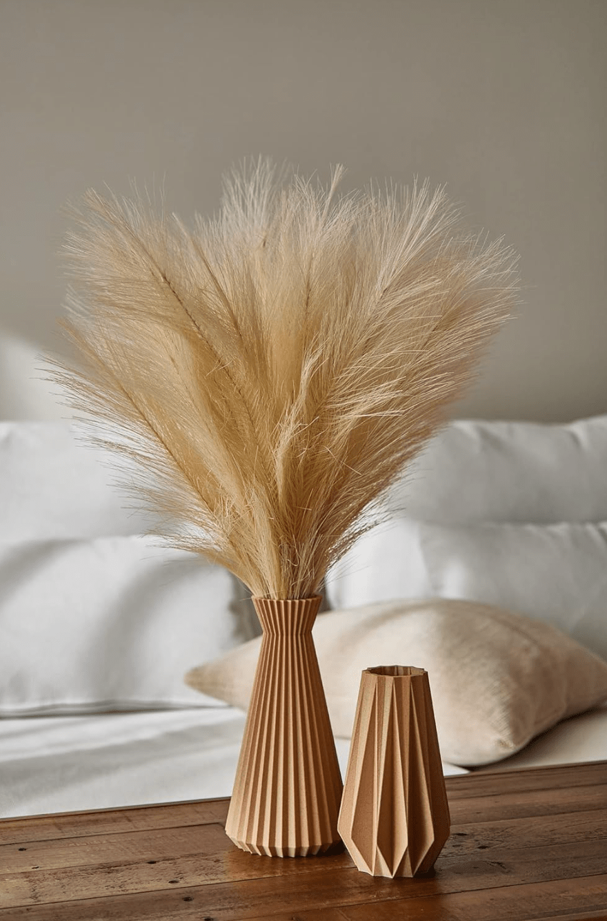 Set of 6 Faux Pampas Grass Stems - Caramel Small 20” Real Touch - Boho Home Decor Wedding Decor Floral Arrangements Centerpiece - No Shedding, Exceptional Quality