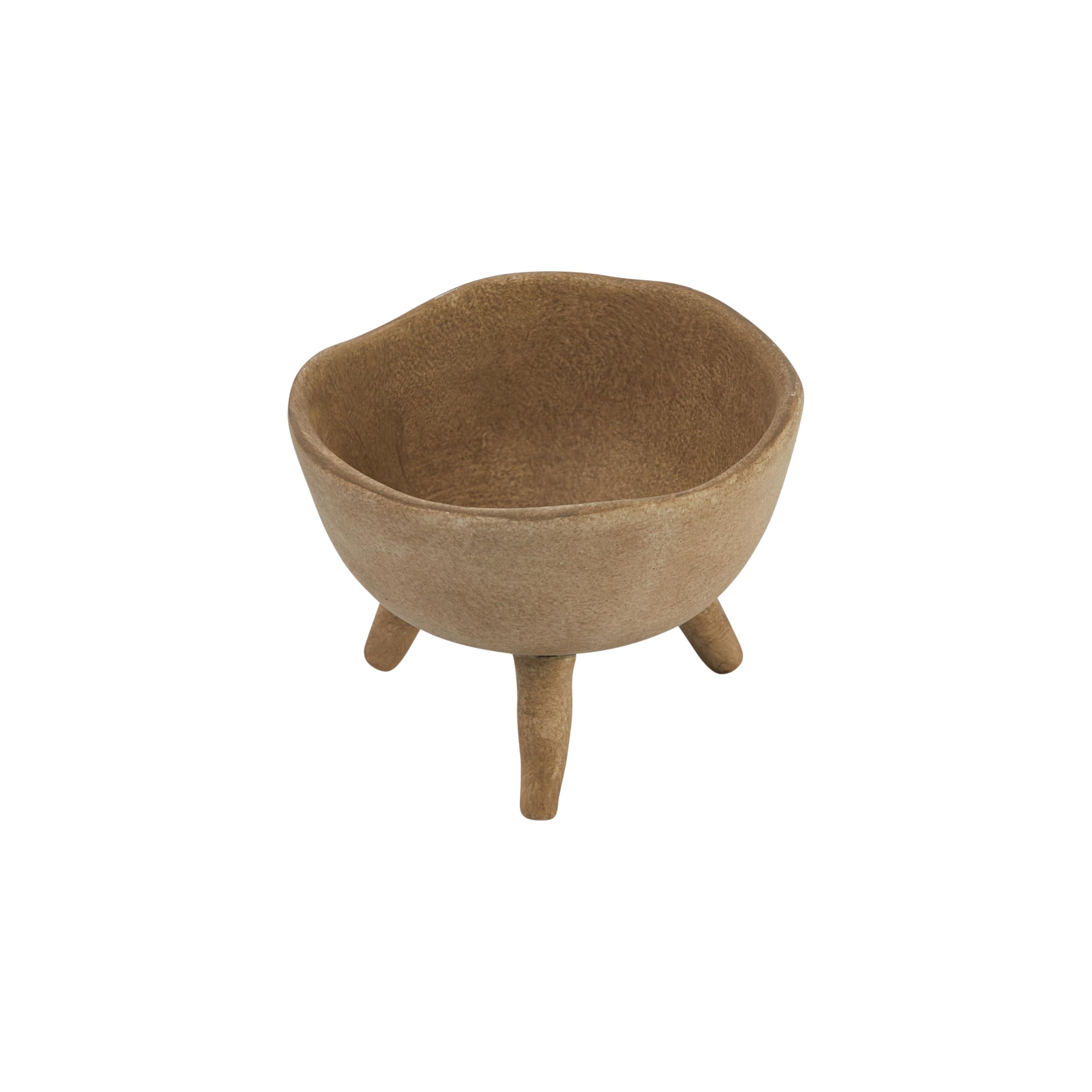 Small Boho Terracotta Footed Planter with Organic Edge – Matte Taupe - Uniquely Shaped Edge