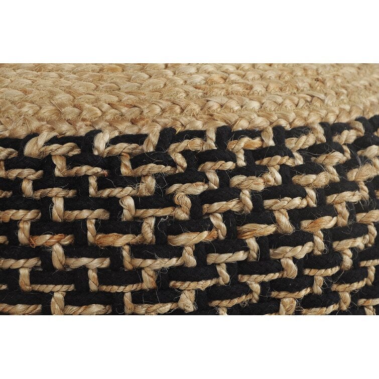 Striped Black & Tan Jute Ottoman Pouf - Versatile Accent Piece for Living Room, Bedroom, and Entryway - Handmade in India