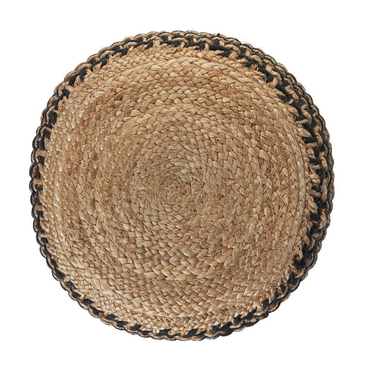 Striped Black & Tan Jute Ottoman Pouf - Versatile Accent Piece for Living Room, Bedroom, and Entryway - Handmade in India