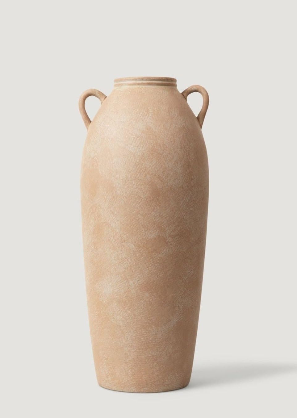 Tall Terra Cotta Vase with Handles – 20" Rustic Ceramic Vase for Elegant Home Decor