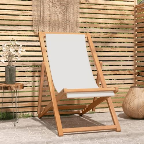 Teak Deck Chair – Ergonomic Outdoor Patio Furniture for Poolside, Bistro, or Garden, Brown and Cream