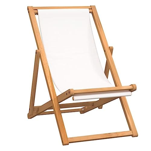 Teak Deck Chair – Ergonomic Outdoor Patio Furniture for Poolside, Bistro, or Garden, Brown and Cream