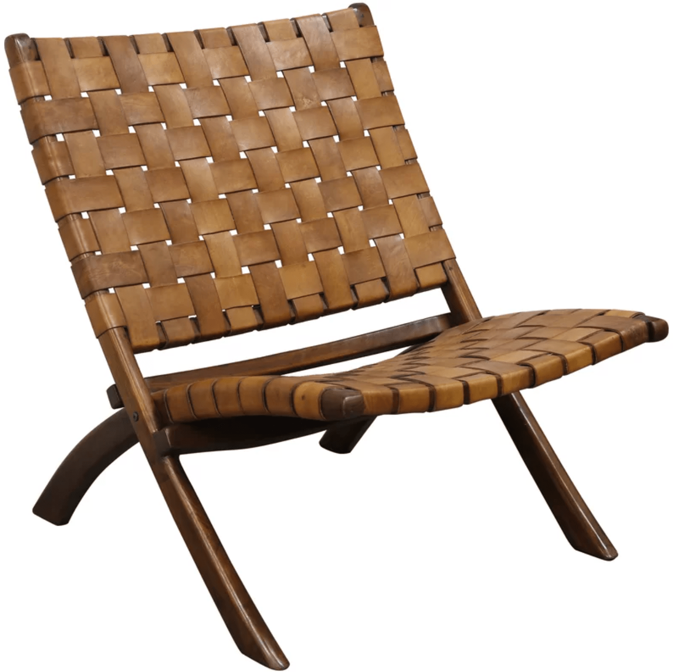 Teak Wood Indoor Lounge Chair with Woven Leather Design - Coastal and Traditional Home Decor Accent with Foldable Design