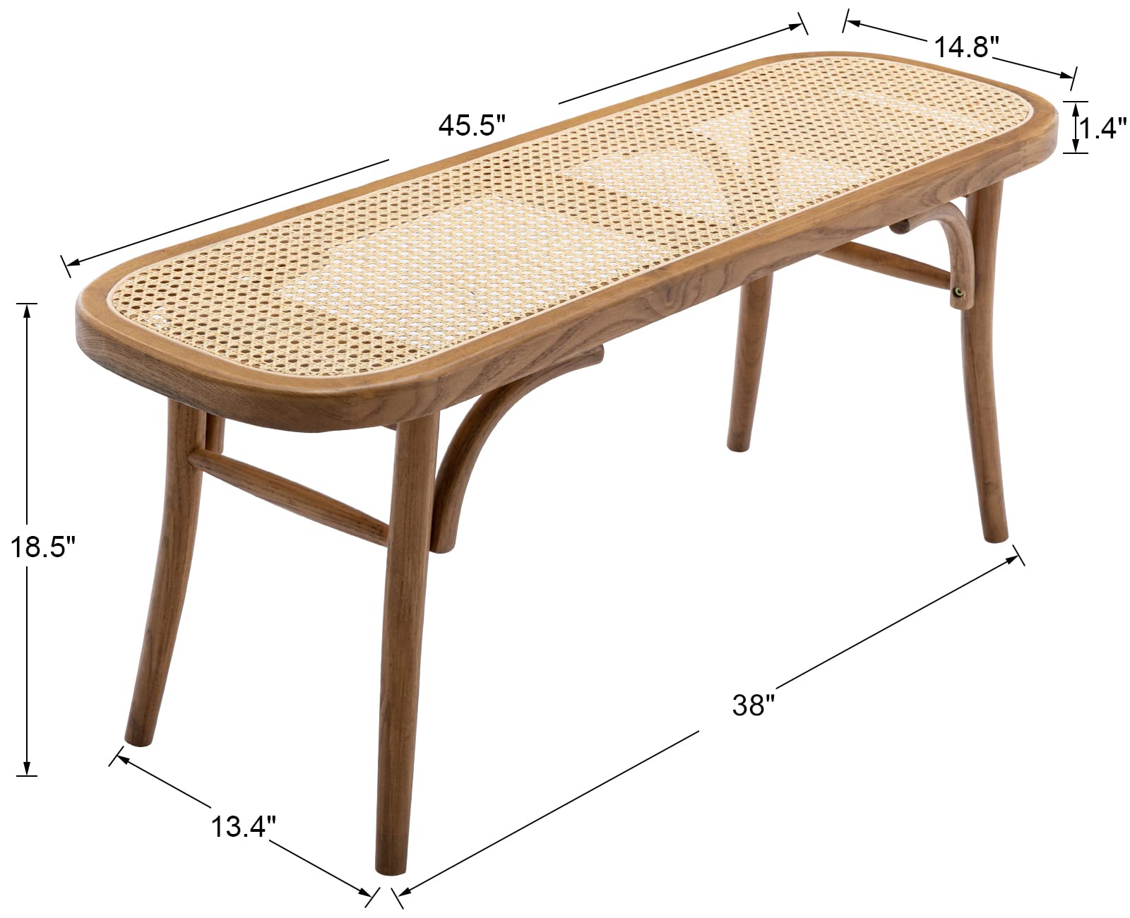 Upholstered Rattan-Beige Bench - Multi-Purpose Seating with High-Quality Wood