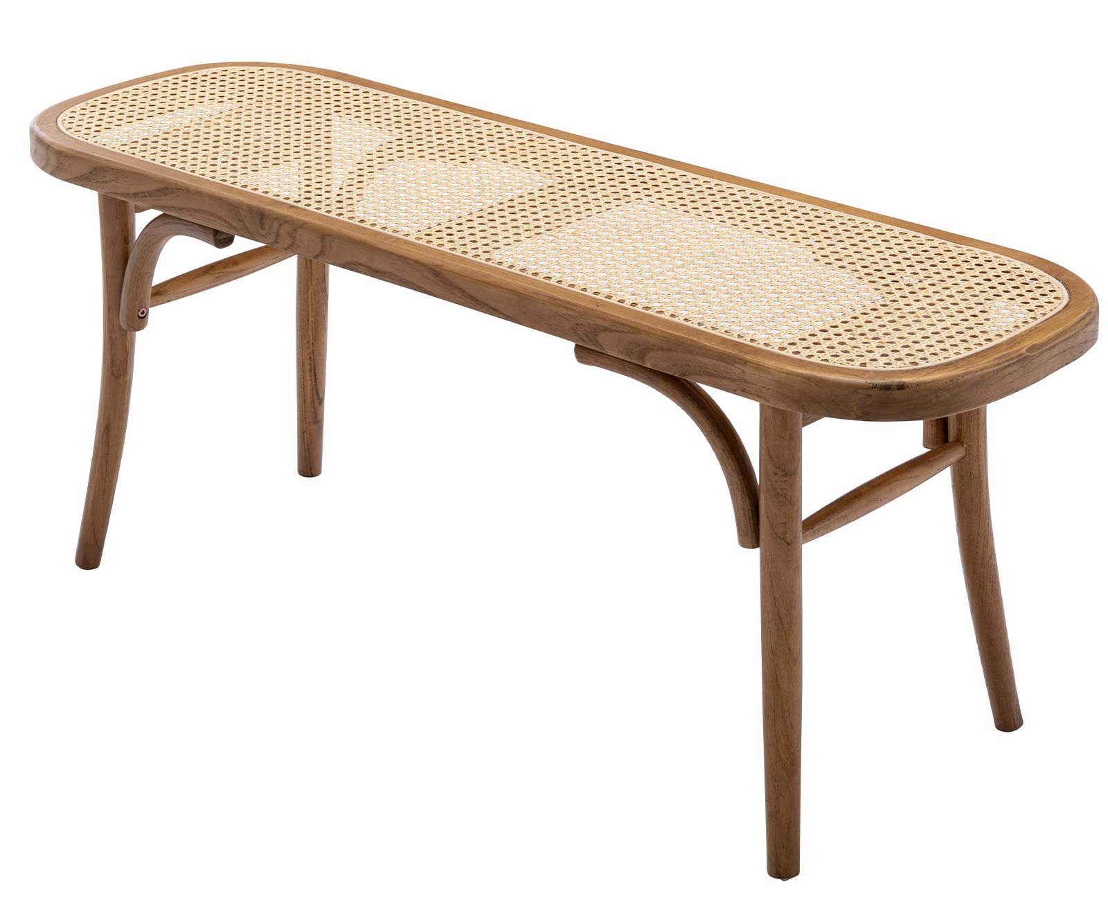 Upholstered Rattan-Beige Bench - Multi-Purpose Seating with High-Quality Wood