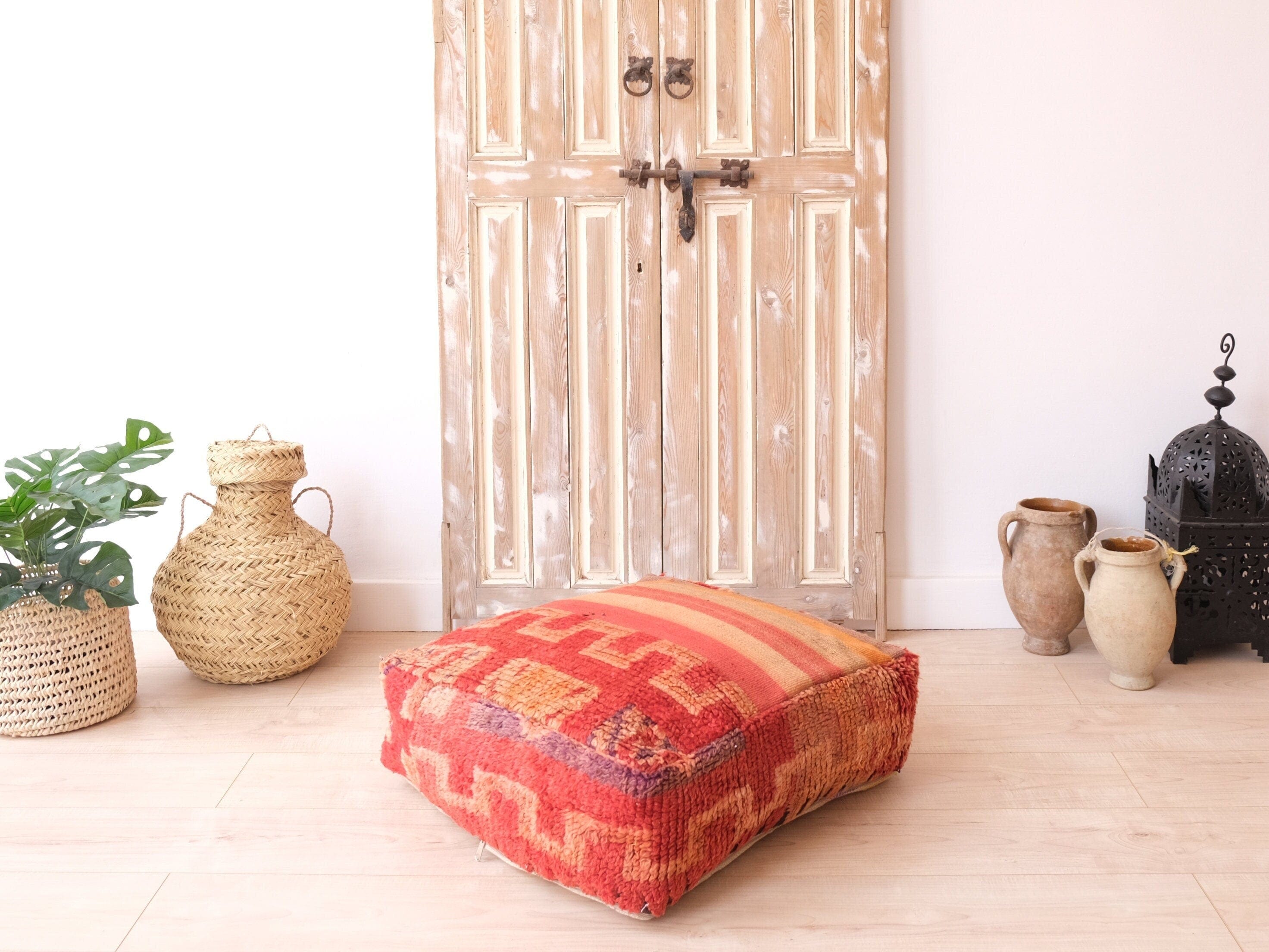 Vintage Moroccan Kilim Pouf - Handcrafted Floor Cushion for Boho Living Spaces Style 2