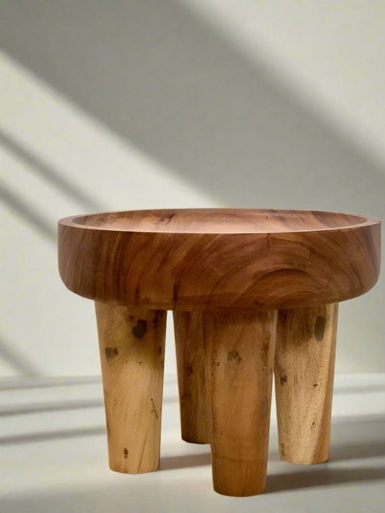 Wabi-Sabi Round End Table – Solid Suar Wood Side Table, Handmade and Eco-Friendly, 46" x 37" H