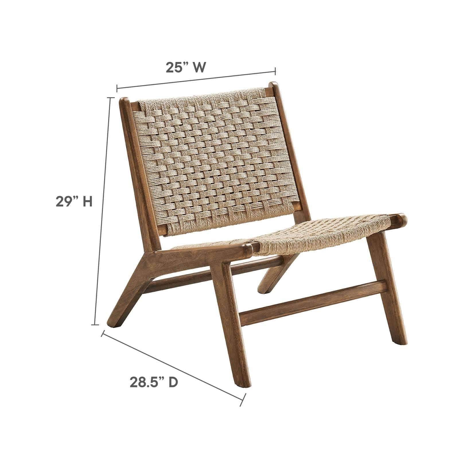 Walnut Natural Wood Accent Lounge Chair with Woven Rope Seating