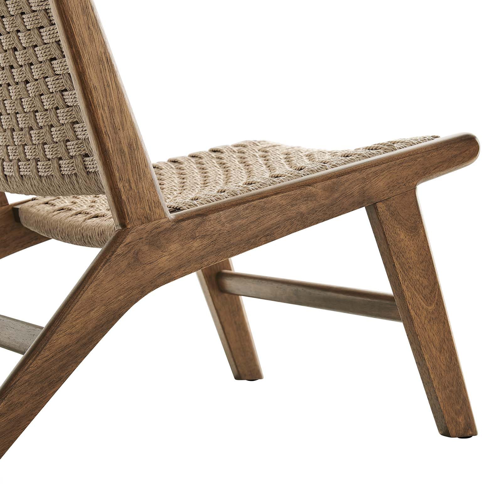 Walnut Natural Wood Accent Lounge Chair with Woven Rope Seating