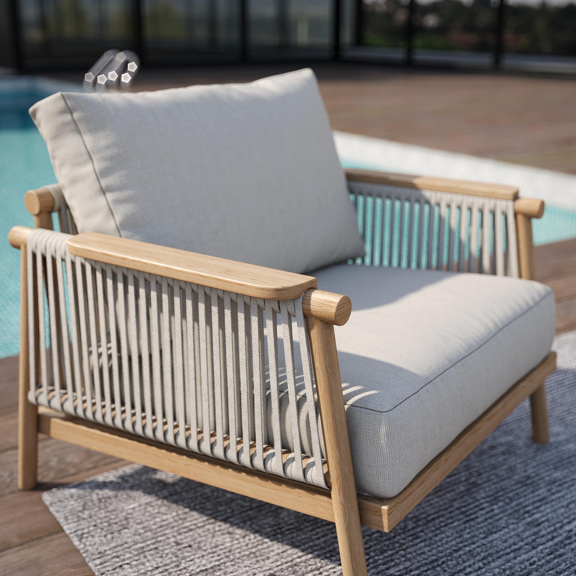 Weather-Resistant Aluminum Patio Armchair with Quick-Dry Cushions, Light Khaki