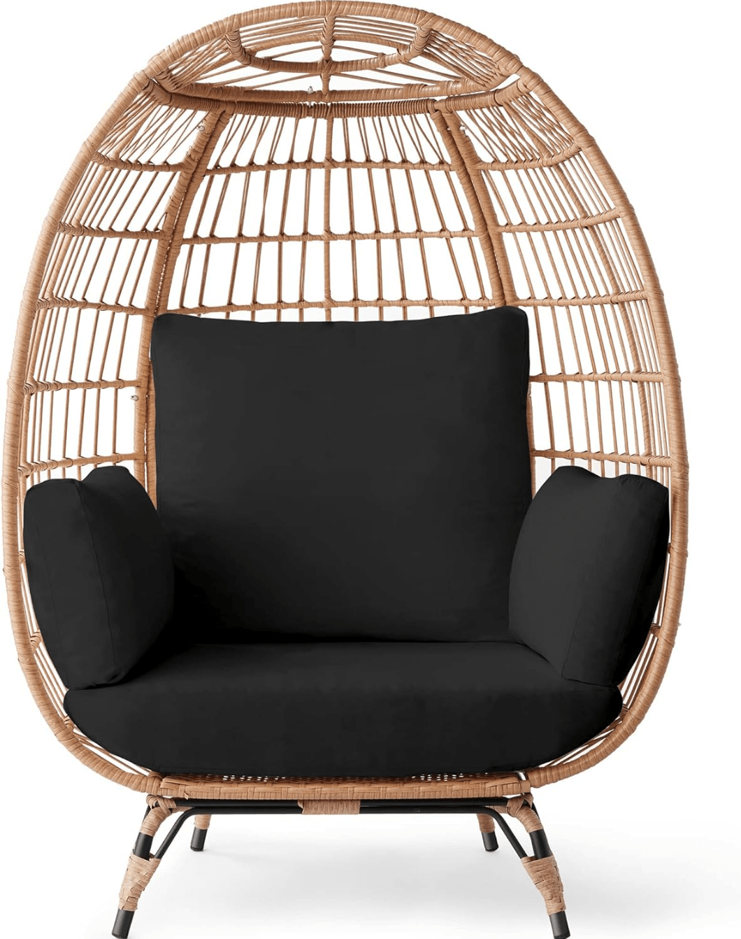 Wicker Egg Chair: Stylish Oversized Lounger for Indoor/Outdoor Living - Black, 440lb Capacity