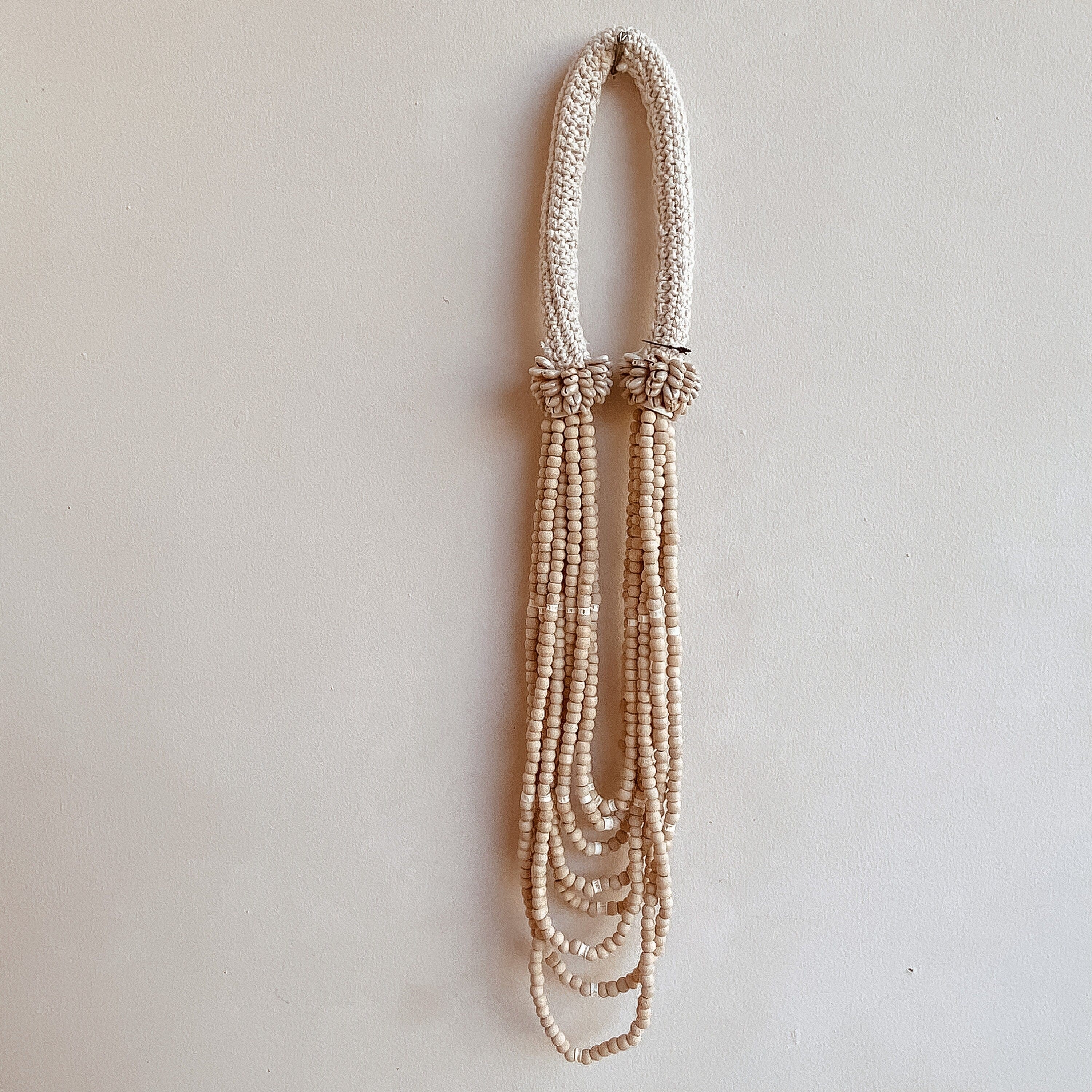 Wood Bead Necklace with Shells Wall Decoration Wall Hanging