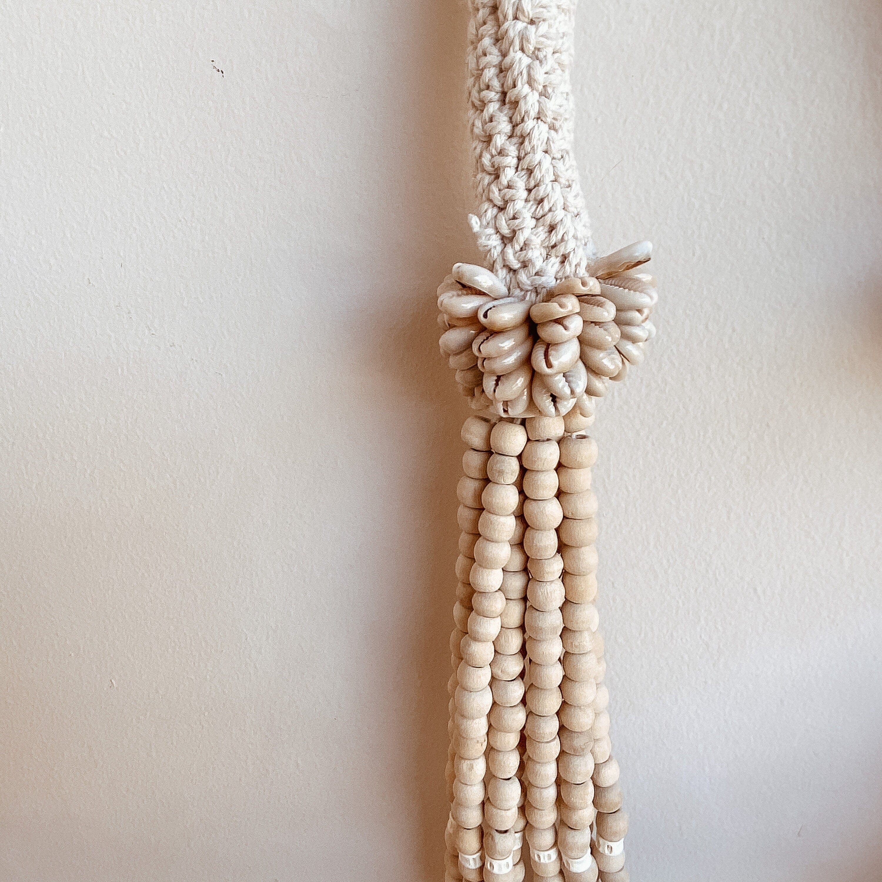 Wood Bead Necklace with Shells Wall Decoration Wall Hanging