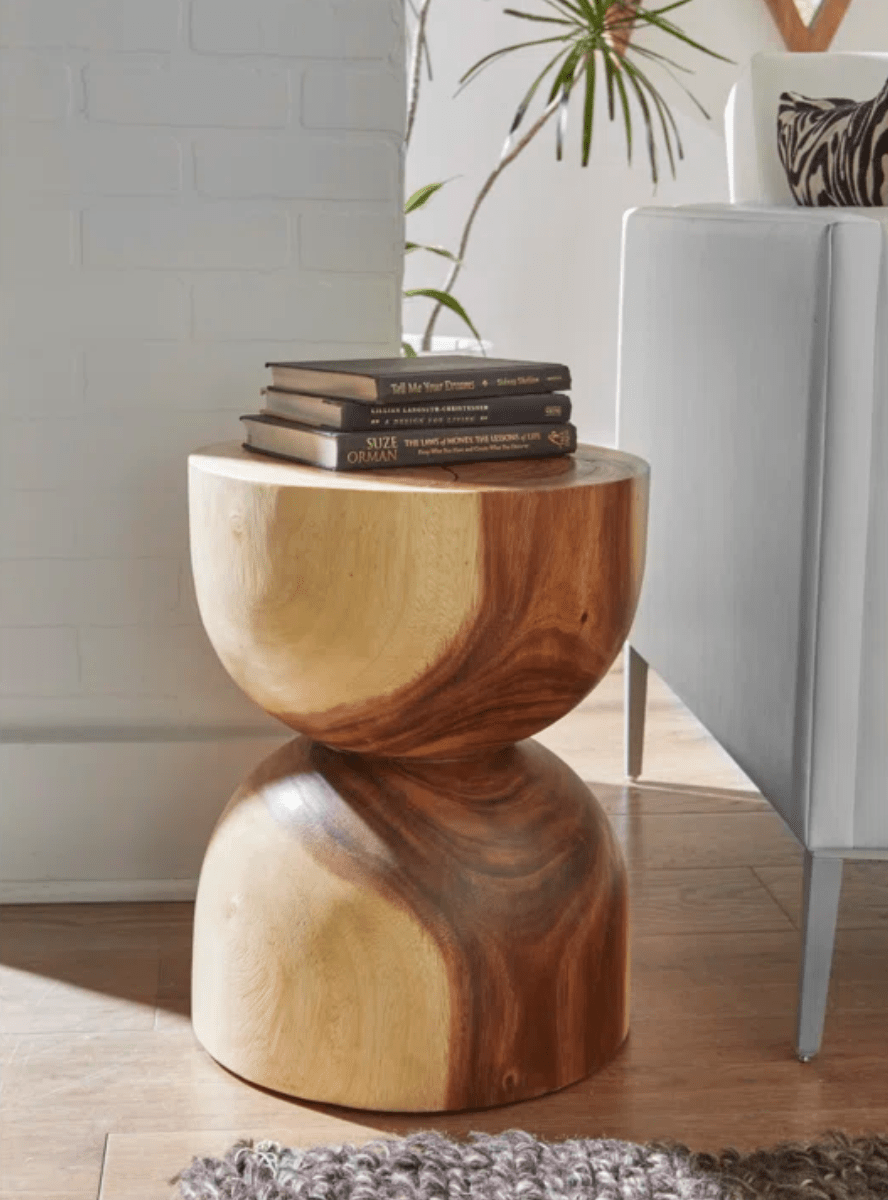 Wood Hourglass End Table – Sophisticated Natural Accent Piece