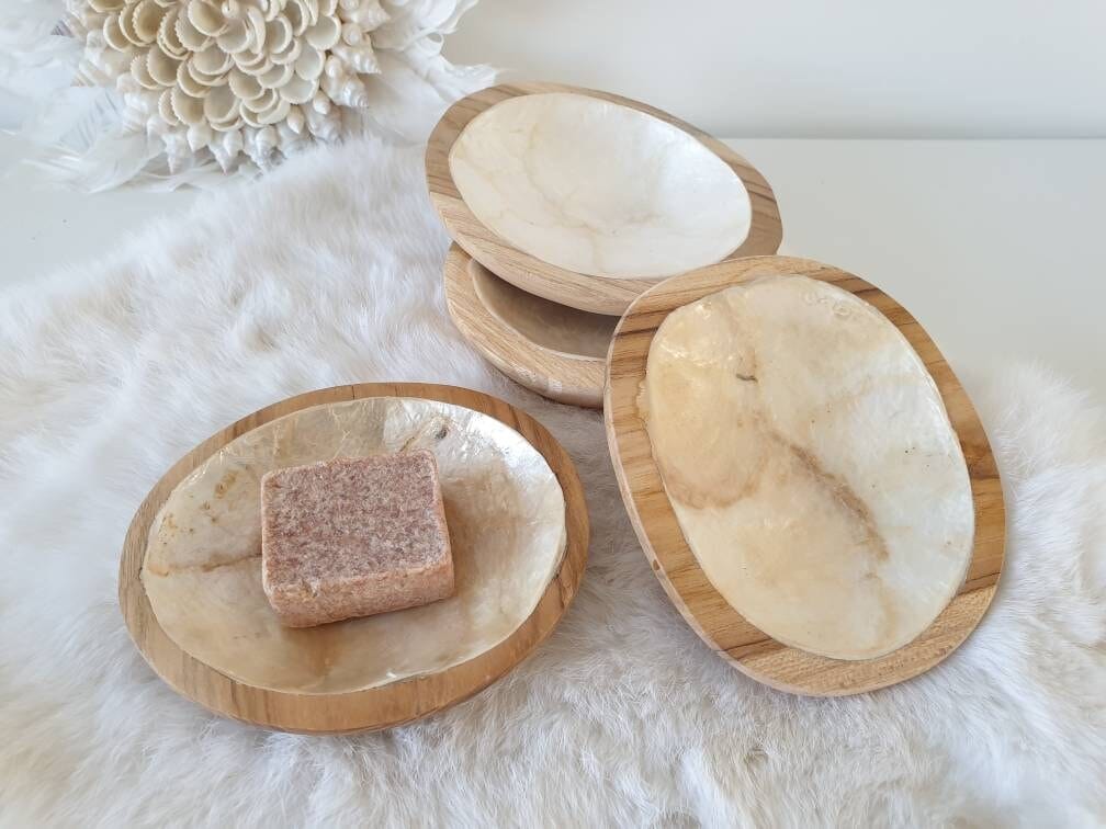 Wooden and Capiz Shell Dish – Boho Jewelry Storage and Natural Gift