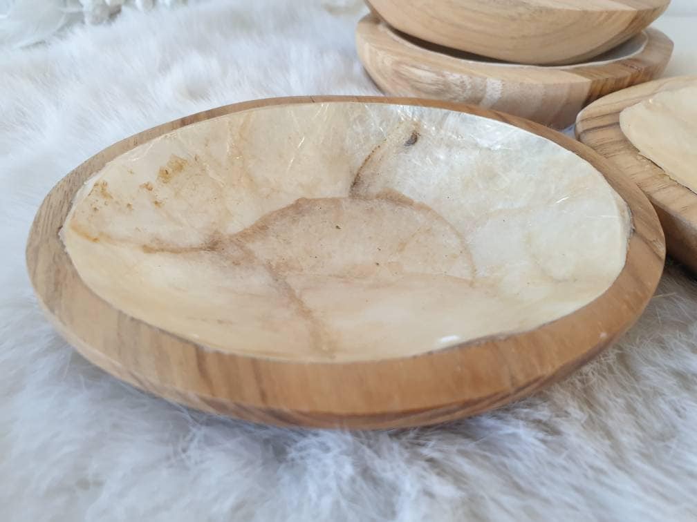 Wooden and Capiz Shell Dish – Boho Jewelry Storage and Natural Gift