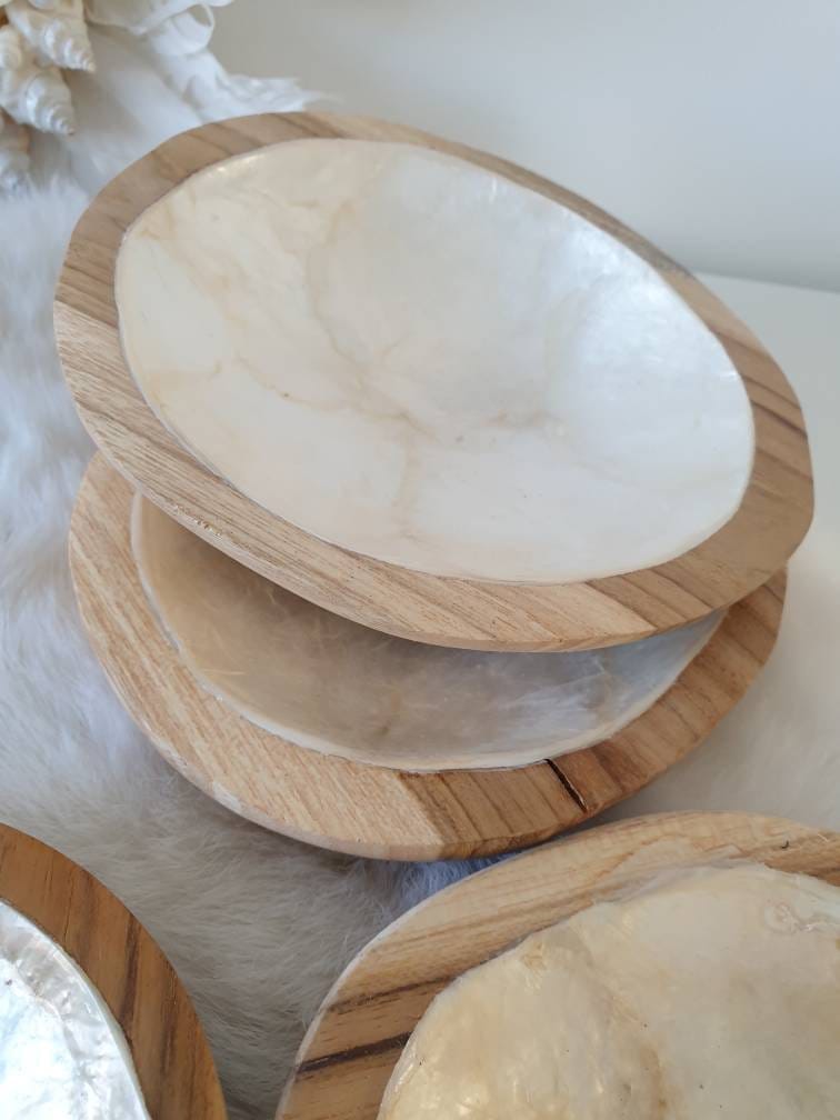 Wooden and Capiz Shell Dish – Boho Jewelry Storage and Natural Gift