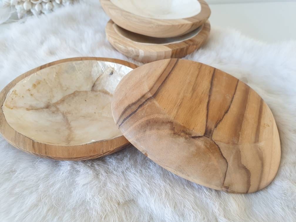 Wooden and Capiz Shell Dish – Boho Jewelry Storage and Natural Gift