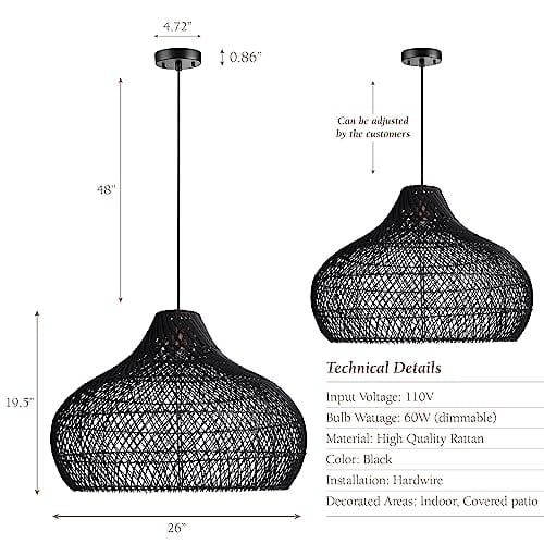 Artisanal Rattan Pendant Light - Captivating Design, Natural Materials - 26*19.5 inches