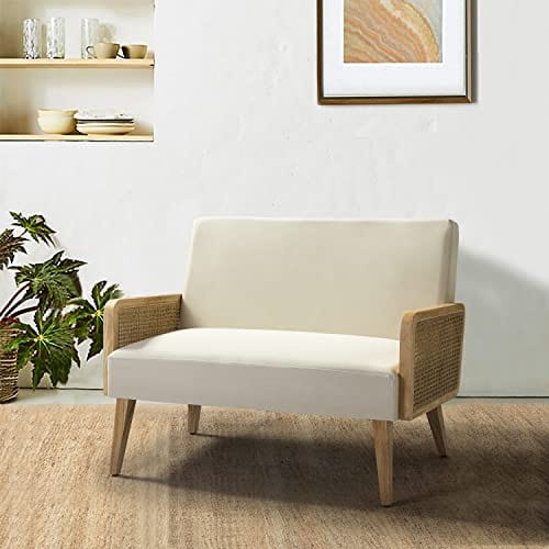 Beige Comfortable Loveseat Sofa for Small Spaces - Mid Century Modern Design