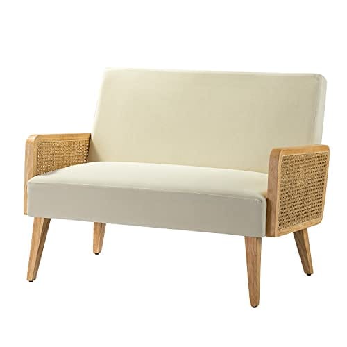 Beige Comfortable Loveseat Sofa for Small Spaces - Mid Century Modern Design